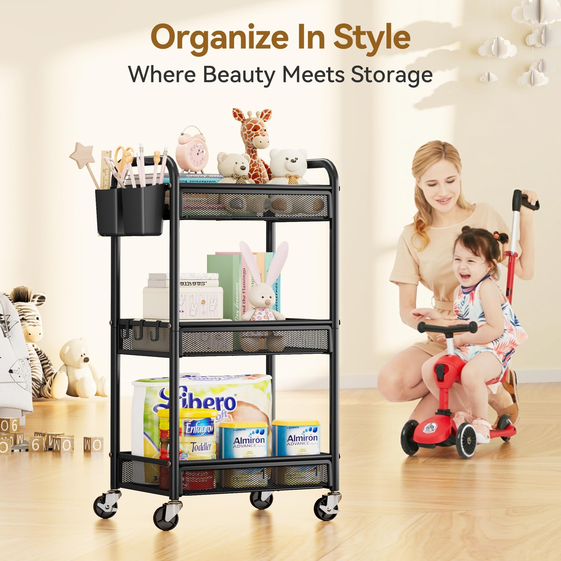 3 Tier Metal Rolling Cart