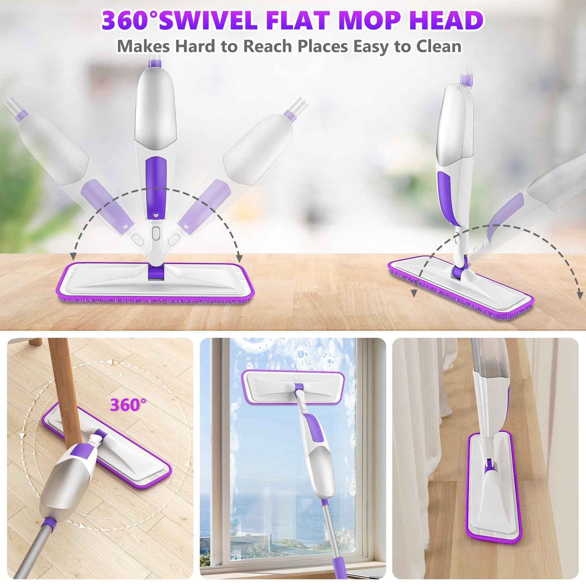 Microfiber Spray Mops for Floor Cleaning Wet Dry Use for Wood Laminate Tile (3 Count)