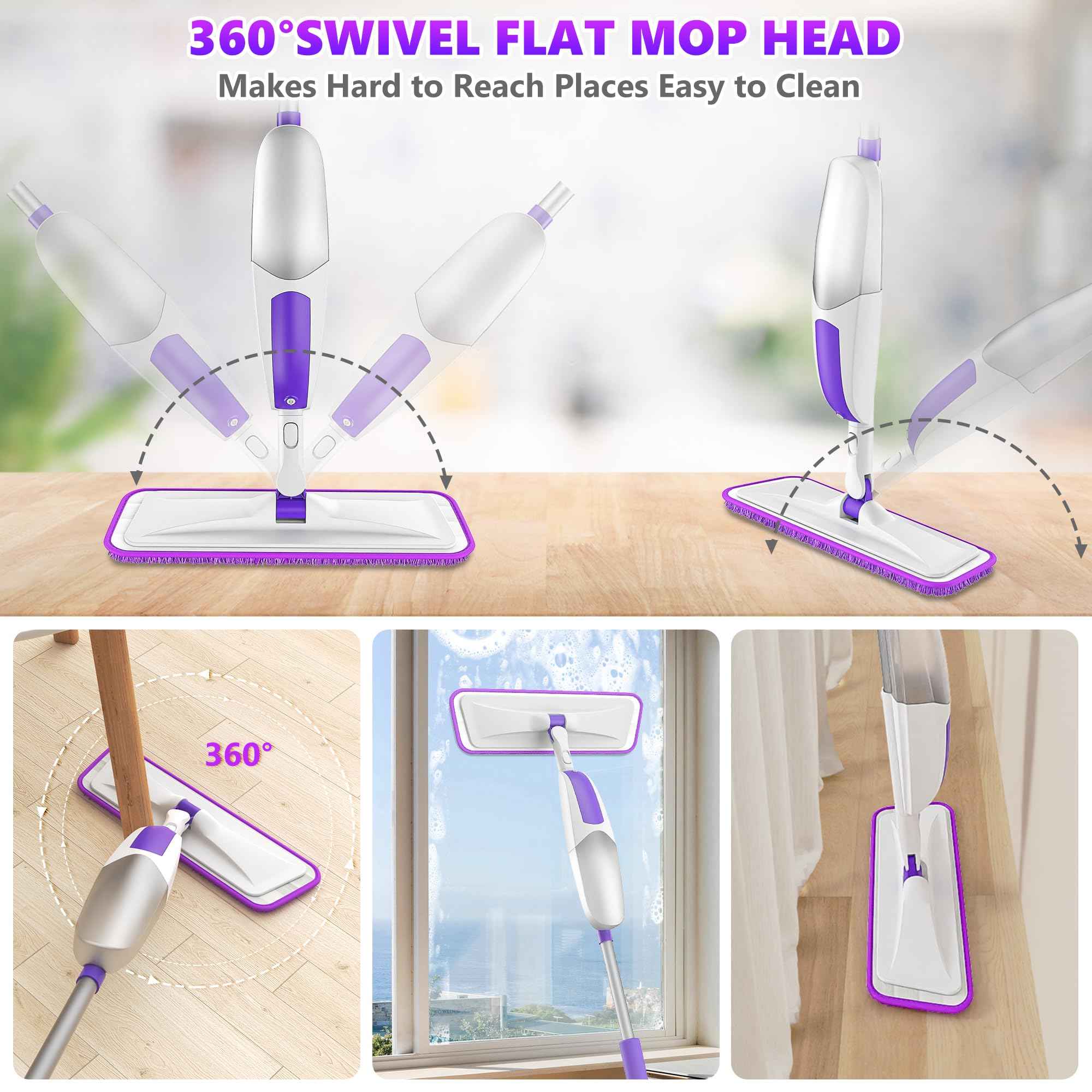 Microfiber Spray Mops for Floor Cleaning Wet Dry Use for Wood Laminate Tile (3 Count)