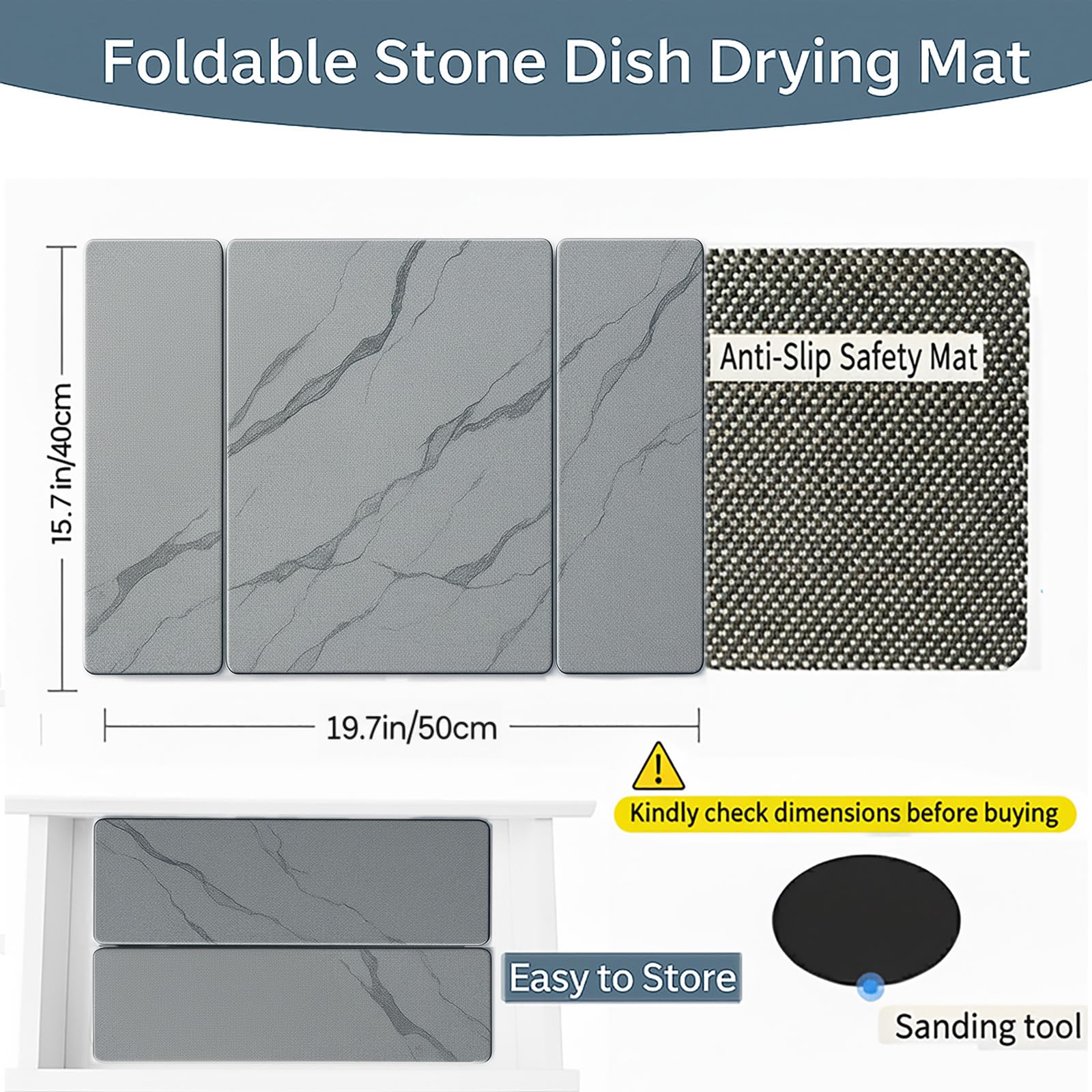 Stone Drying Mat for Kitchen Counter Dark Gray