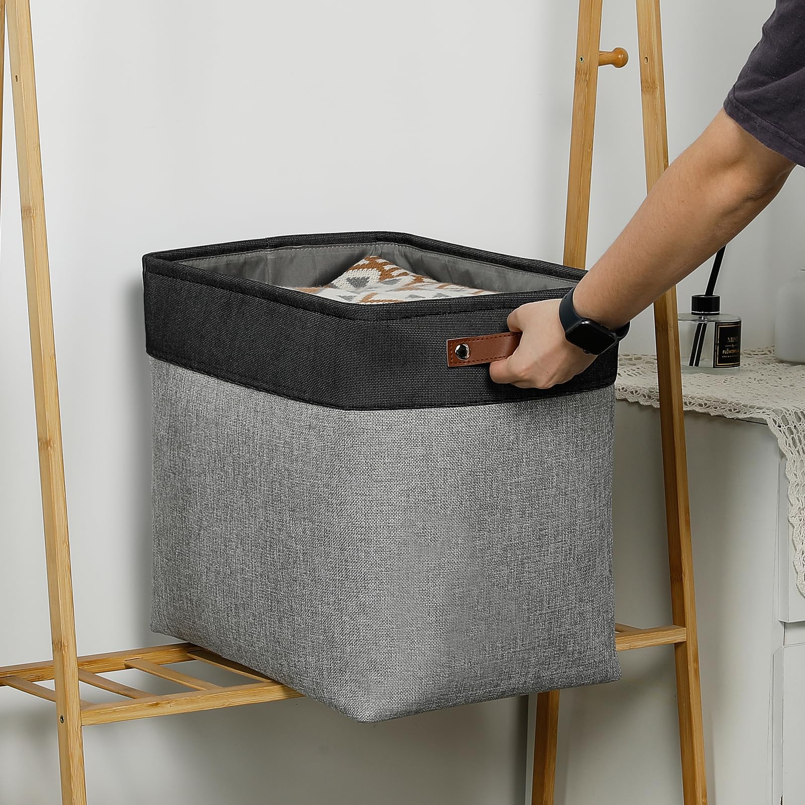 Grey Storage Baskets for Organizing 3 Pack Fabric Shelf Baskets for Gifts Empty Large Storage Organizer for Closet (3 Count)