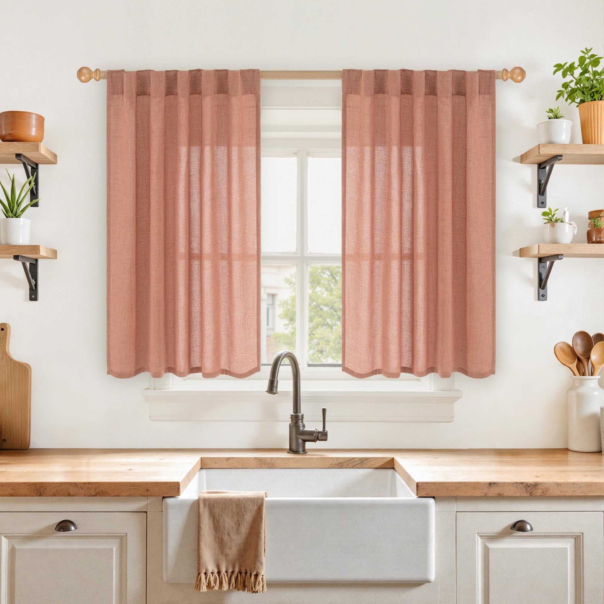 Rust Terracotta Linen Curtains 40 Inch Length (2 Count)