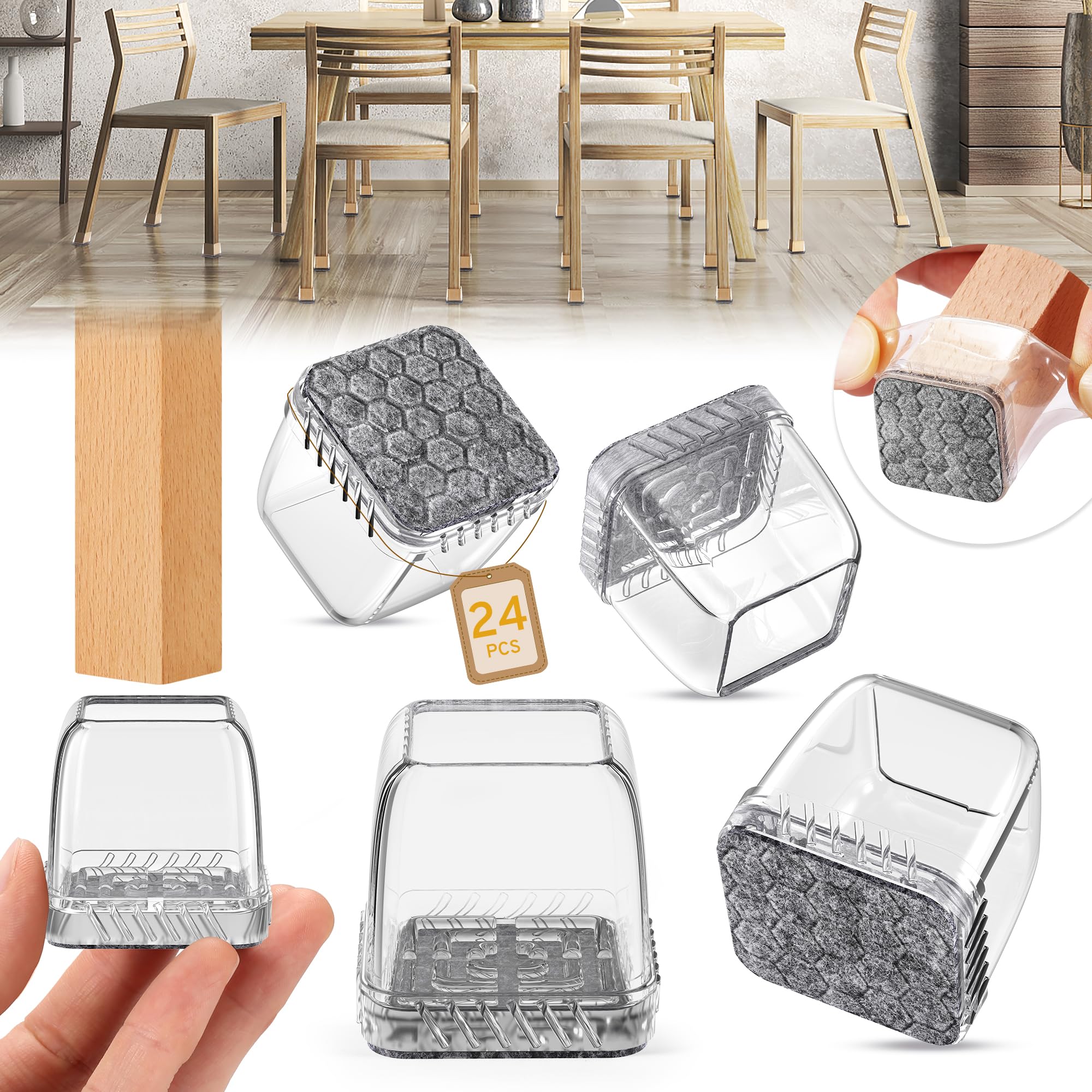 24PCS Square Chair Leg Floor Protectors (24 Count)
