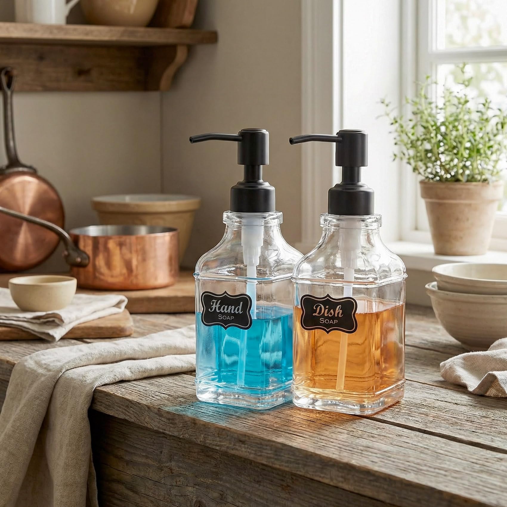 2Pack Hand & Dish Glass Soap Dispenser with Black Rust Proof Pump (2 Count)