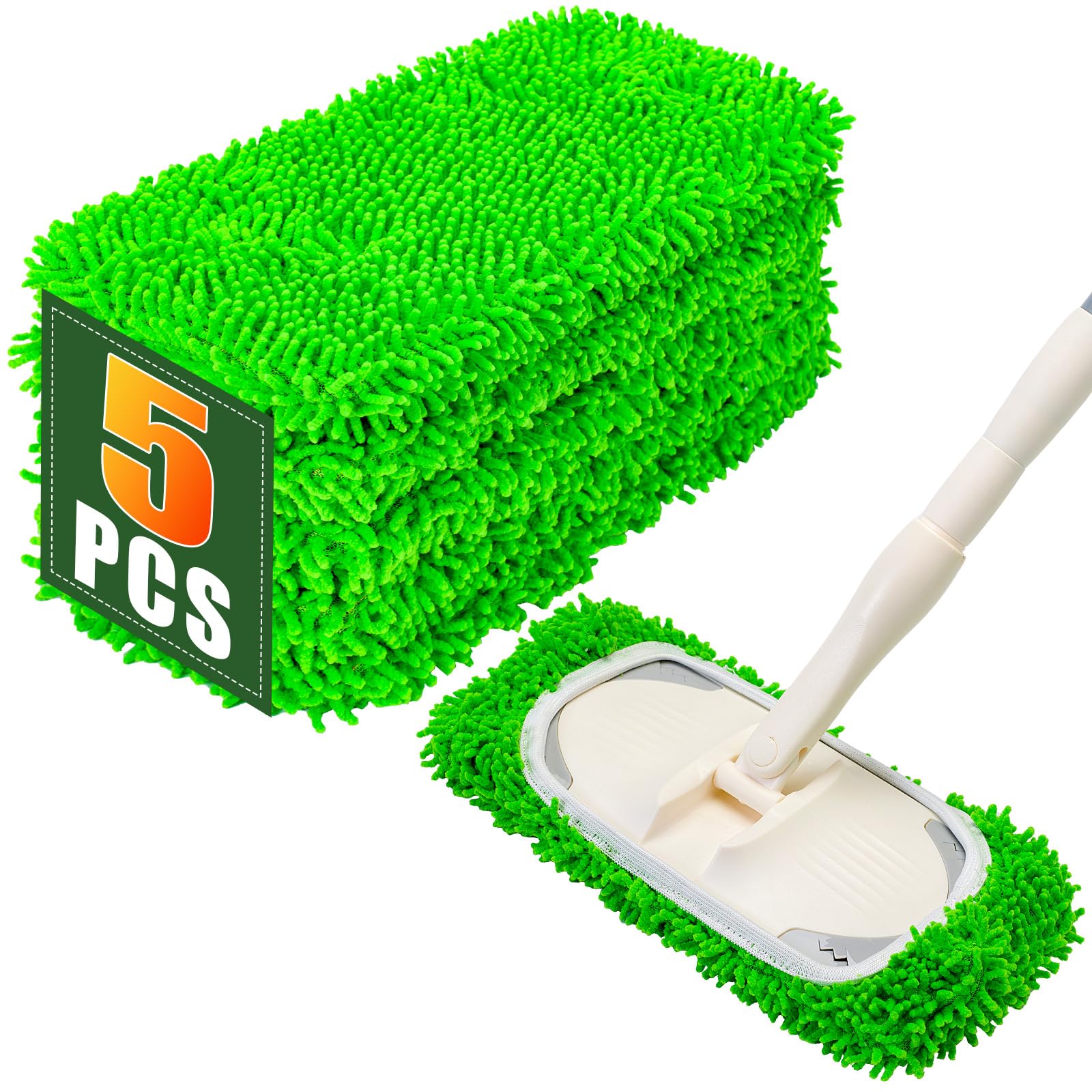 Mop Pads for Swiffer Sweeper Reusable Microfiber 5PCS Dry Wet Replacement Mop Pad Refills Sweeping Mopping Cloths for Floor Cleaning (5 Count)