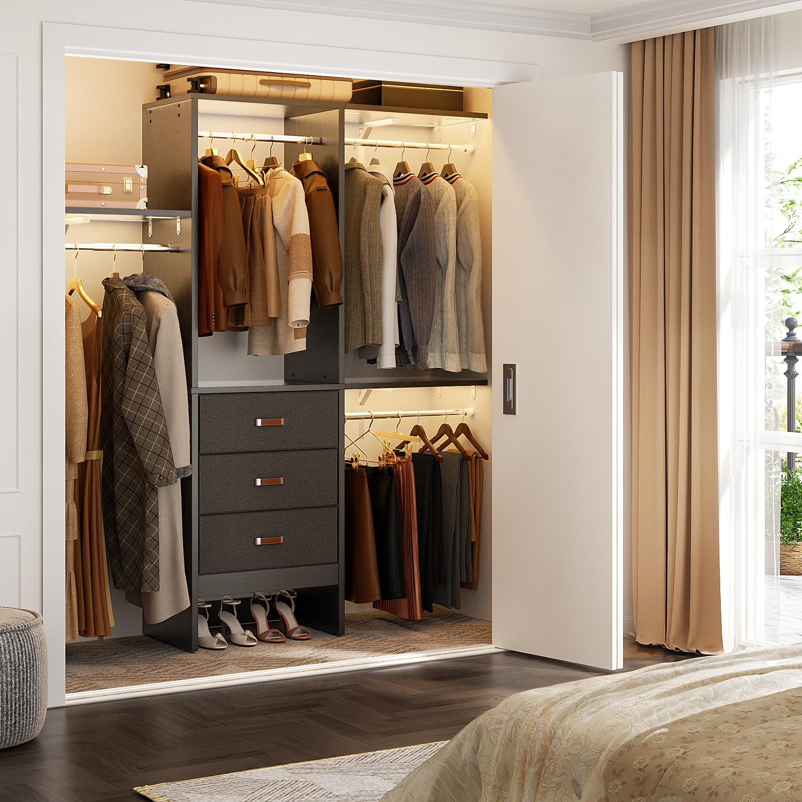 5FT Small Closet System with 3 Fabric Drawers