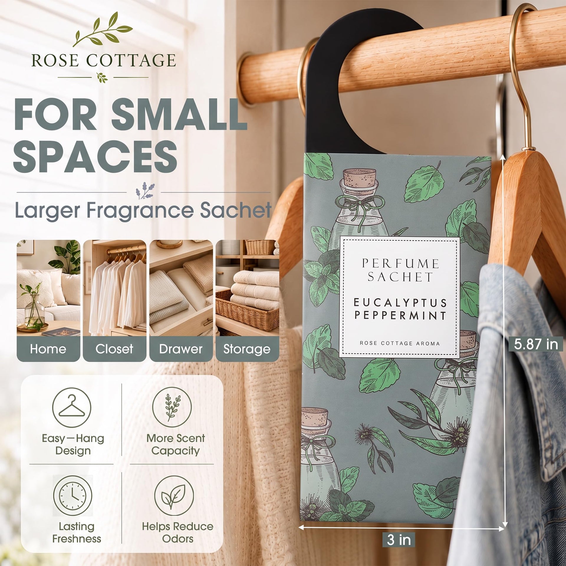 Large 12 Packs Eucalyptus Peppermint Hanging Scented Sachets Long (12 Count)