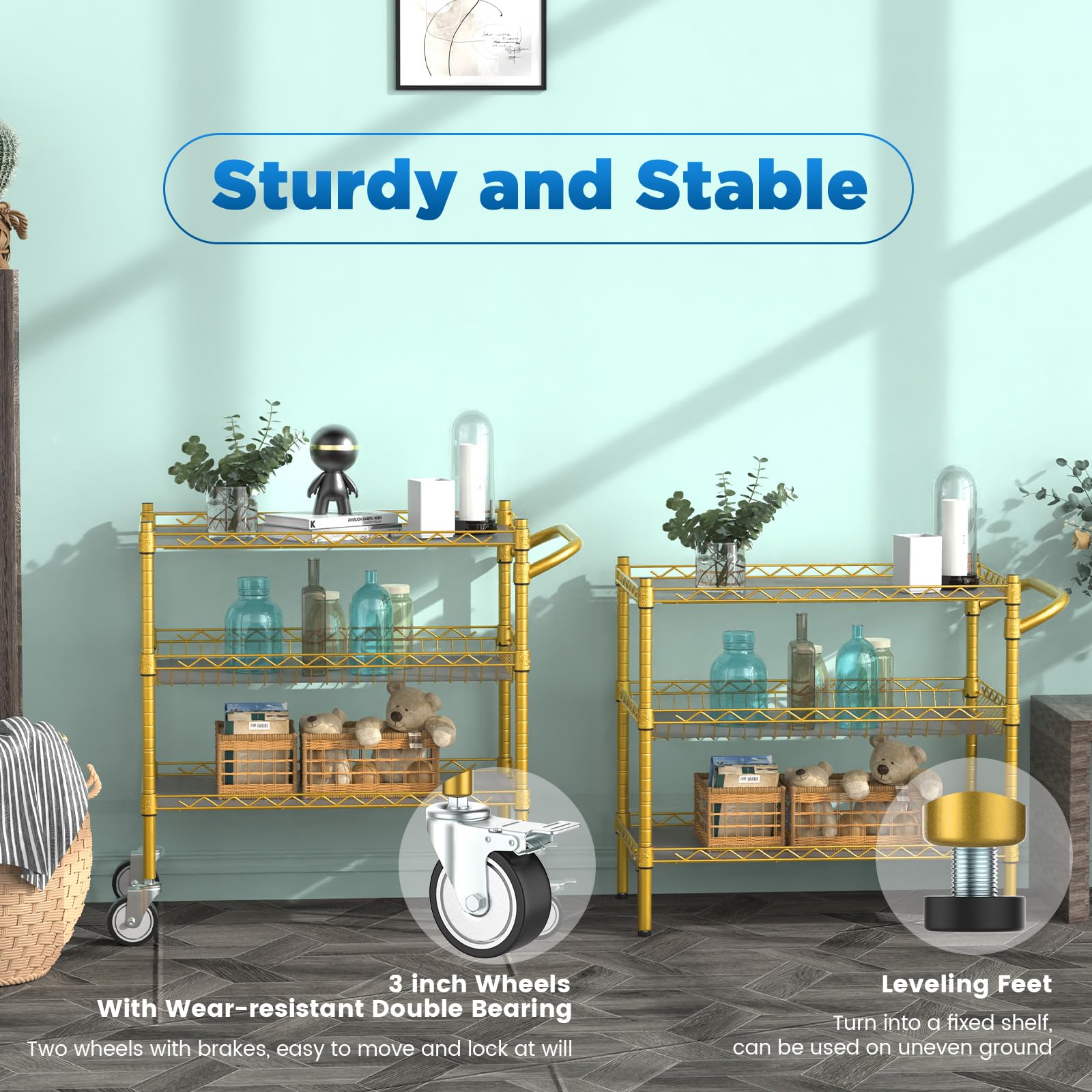 3 Tier Rolling Carts with Wheels