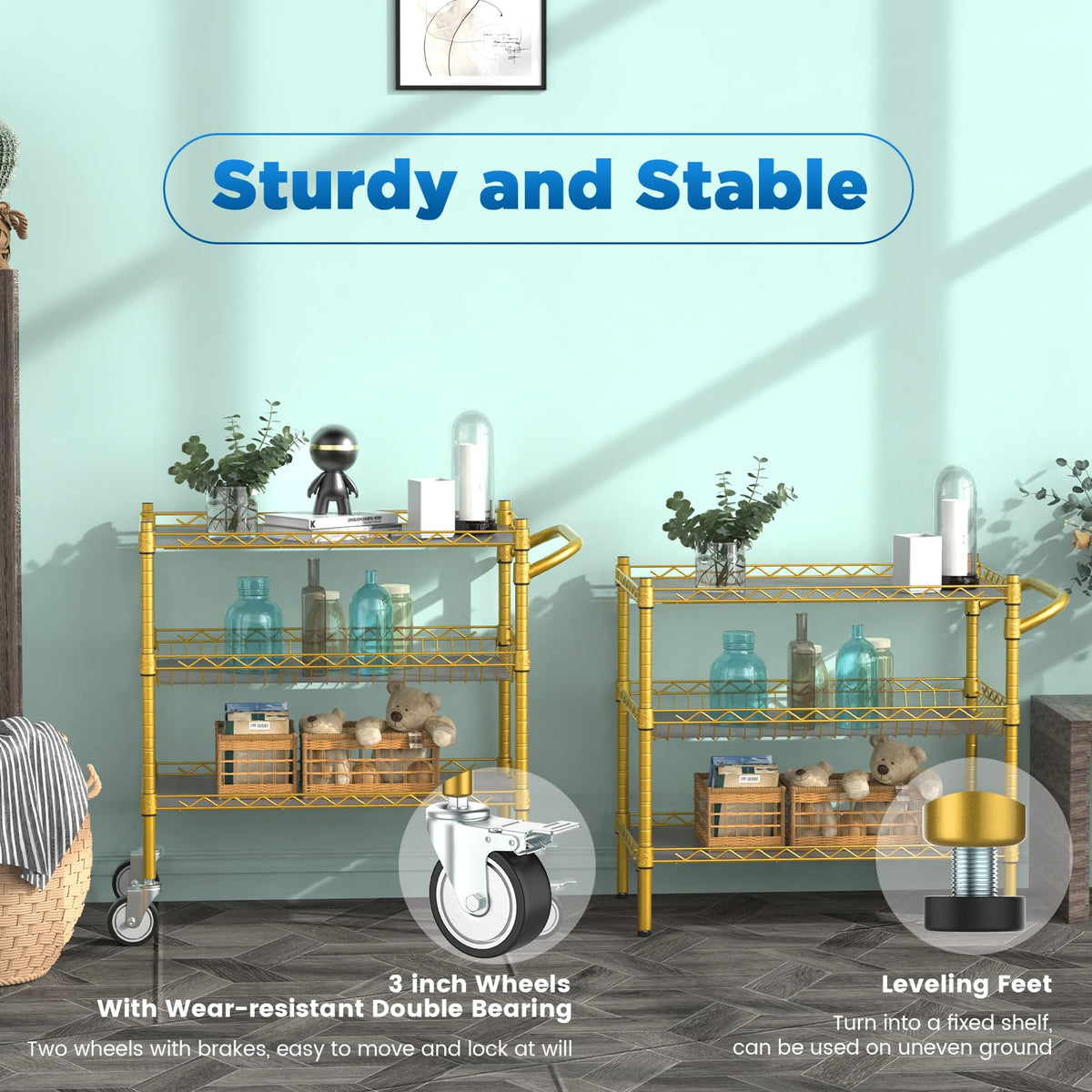 3 Tier Rolling Carts with Wheels