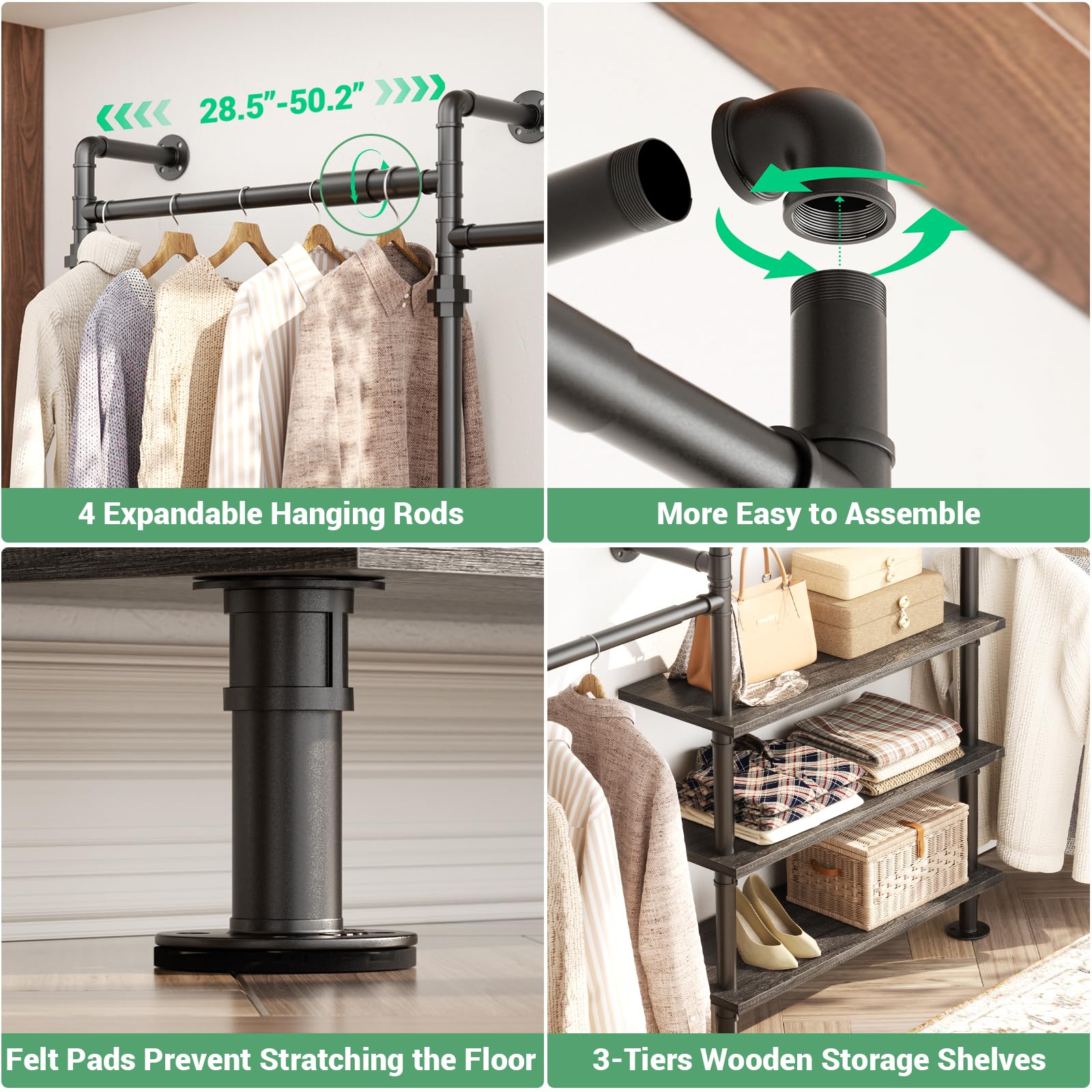 Expandable Industrial Pipe Clothing Rack