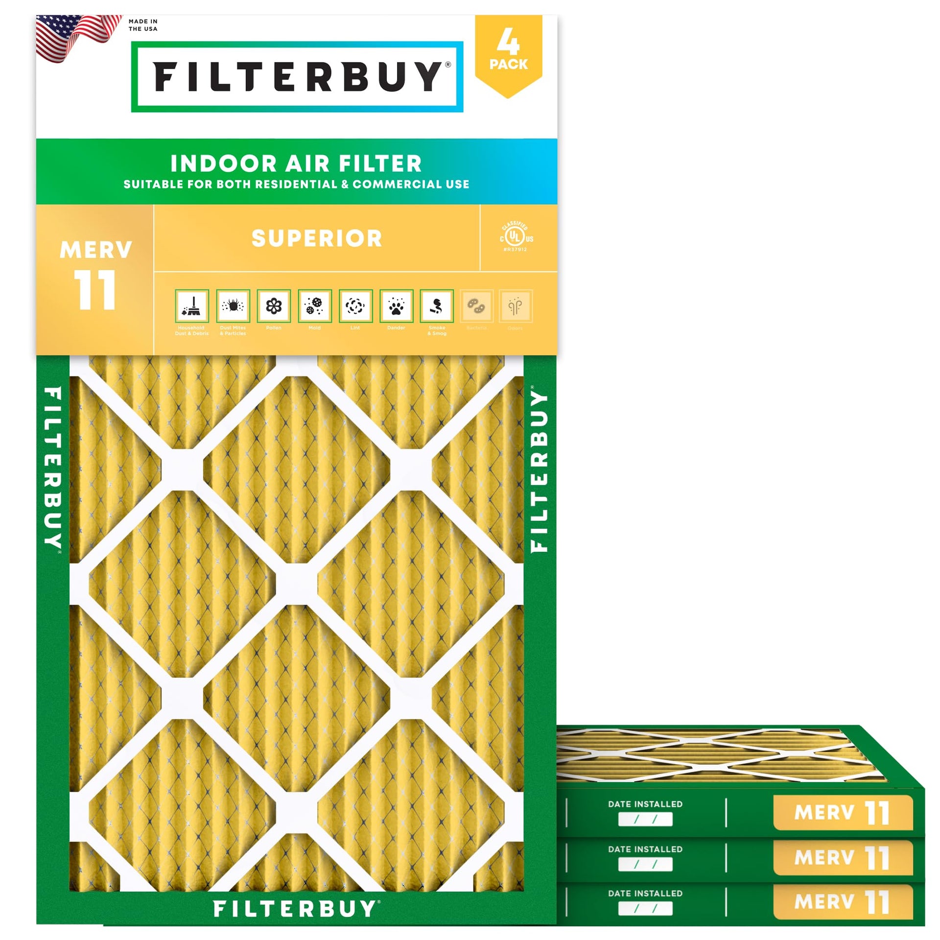12x25x1 Air Filter MERV 11 Pet & Allergy Defense (4 Count)