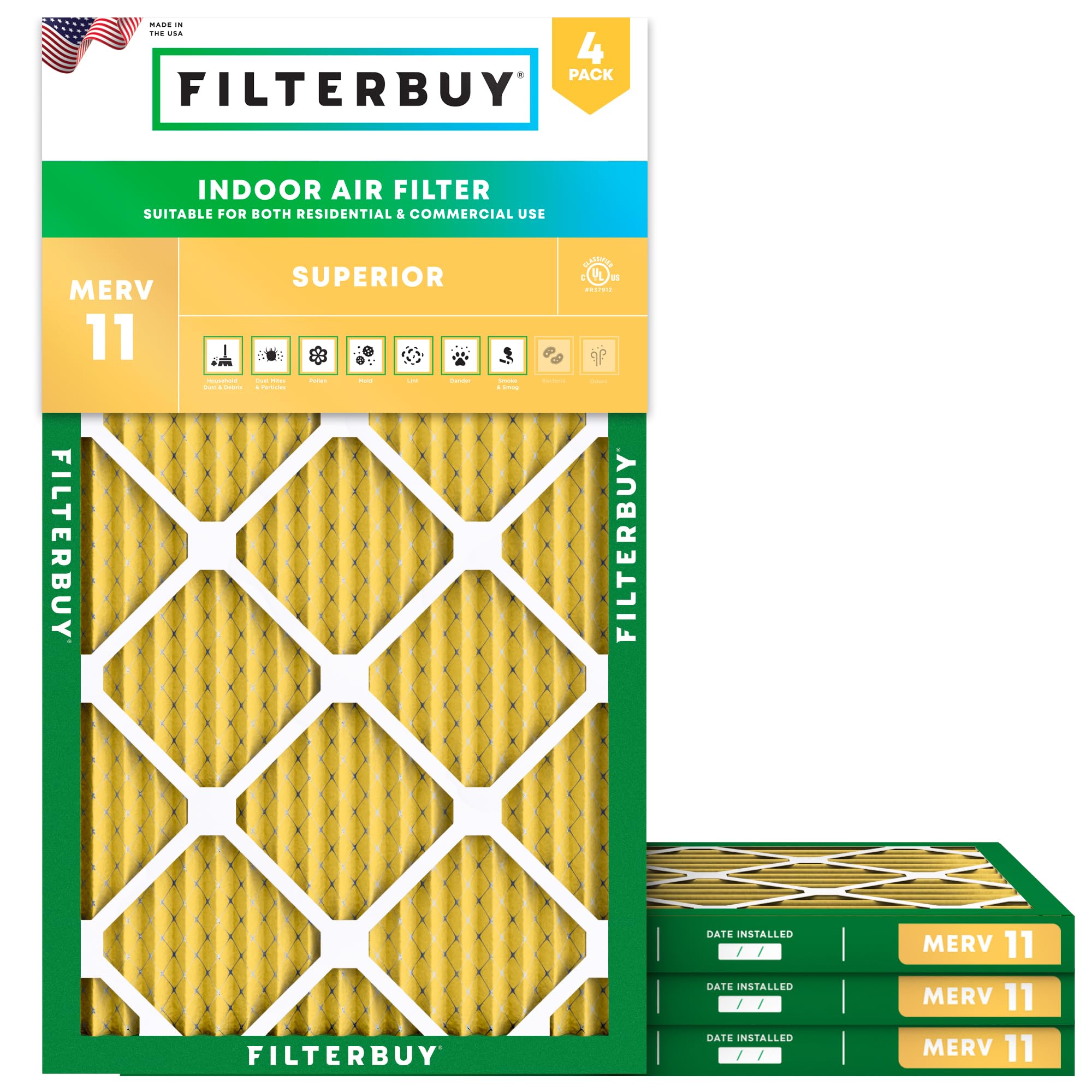 12x25x1 Air Filter MERV 11 Pet & Allergy Defense (4 Count)
