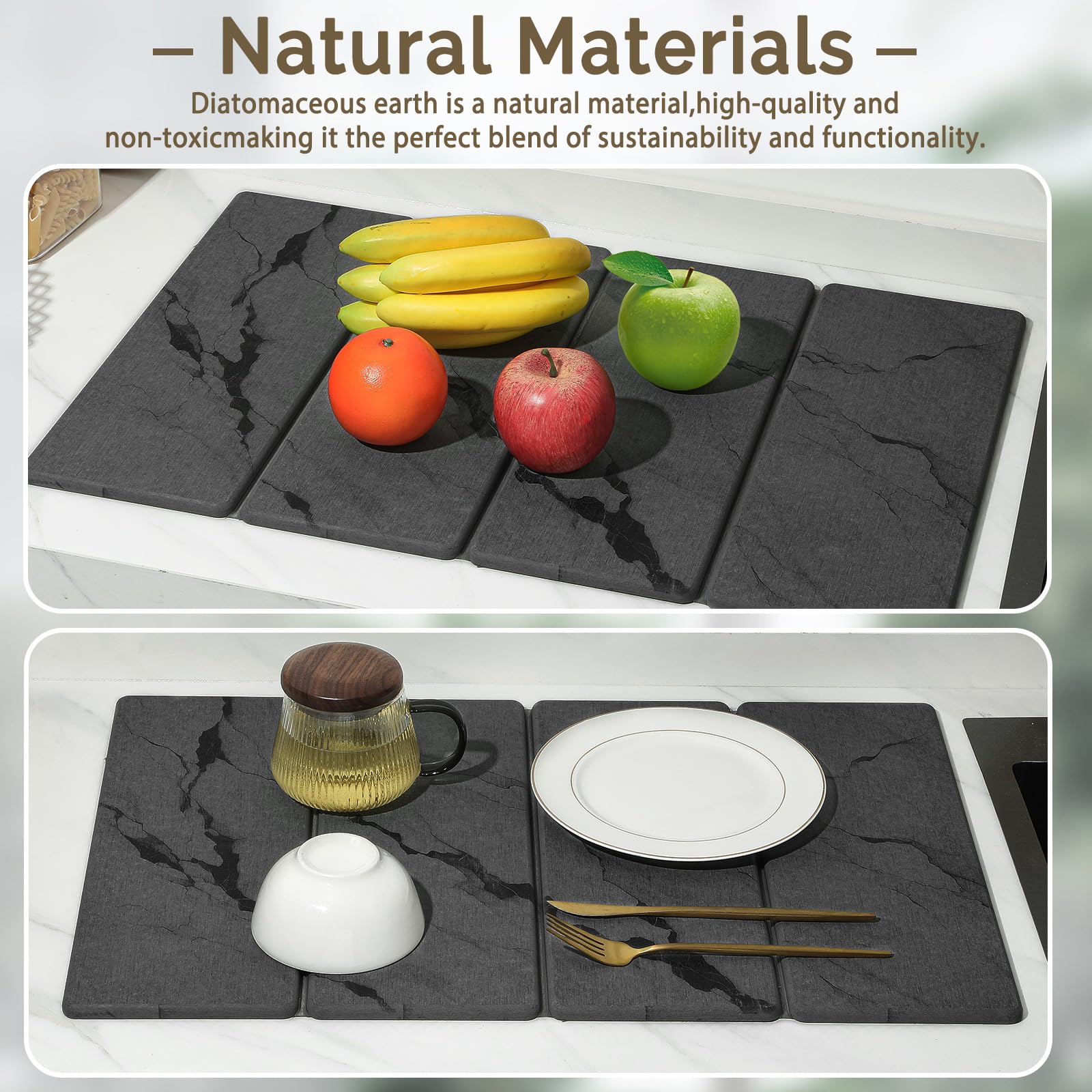 Large Stone Dish Drying Mat for Kitchen Counter (2 Count)