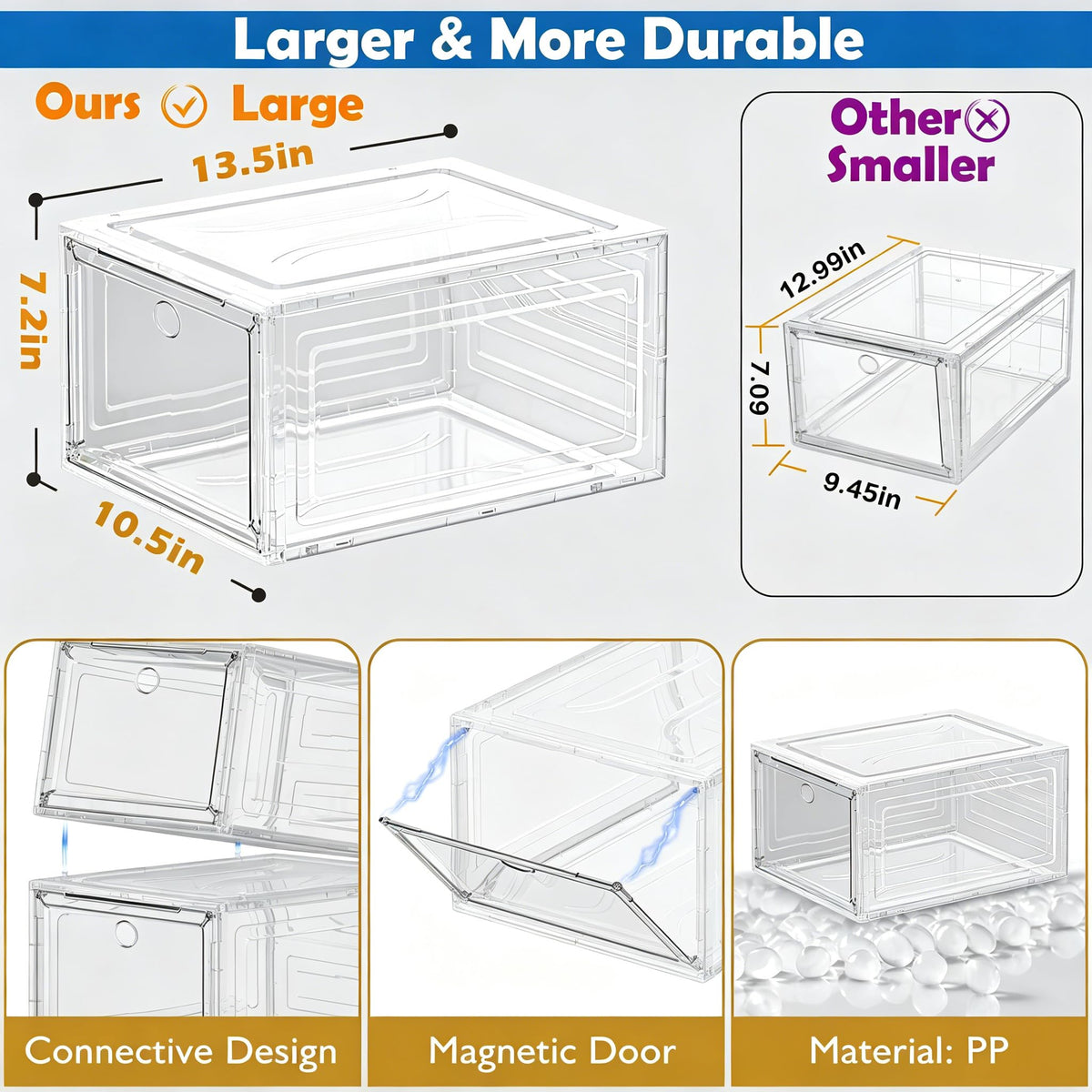 Sturdy Clear Shoe Organizer with Magnetic Door (6 Count)