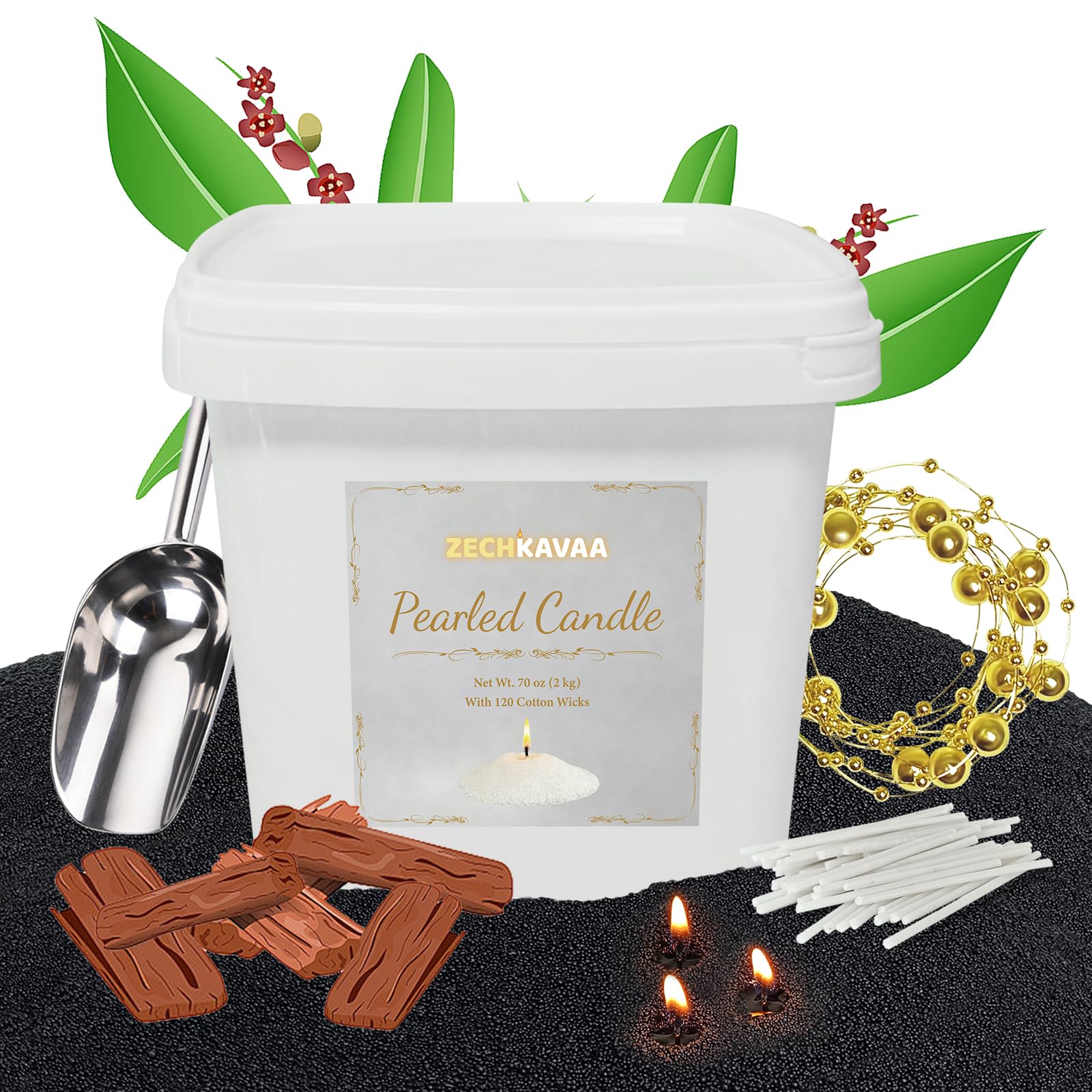 Sandalwood Scented Black Pearled Candle 70.5oz Luxury Sand Candle Granulated Wax (70.5 Ounce)