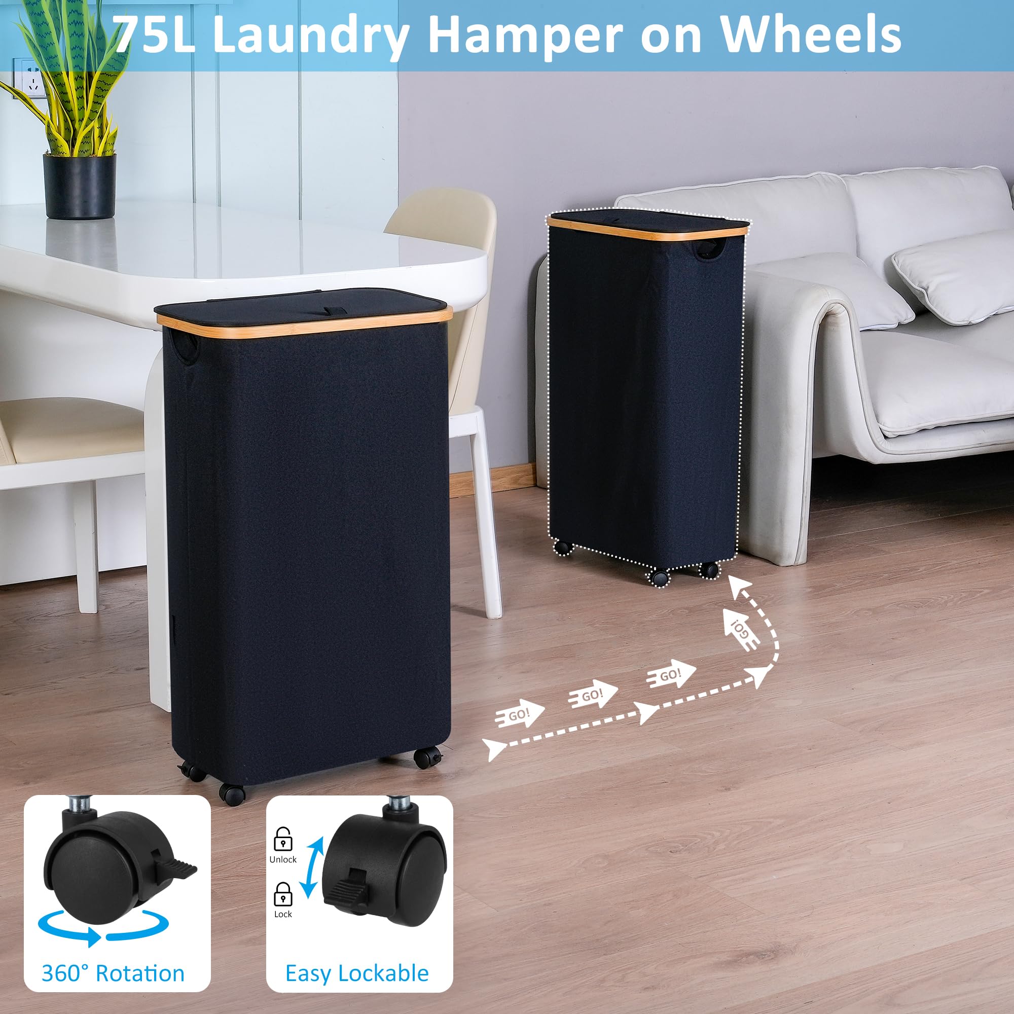 Slim Laundry Basket with Wheels