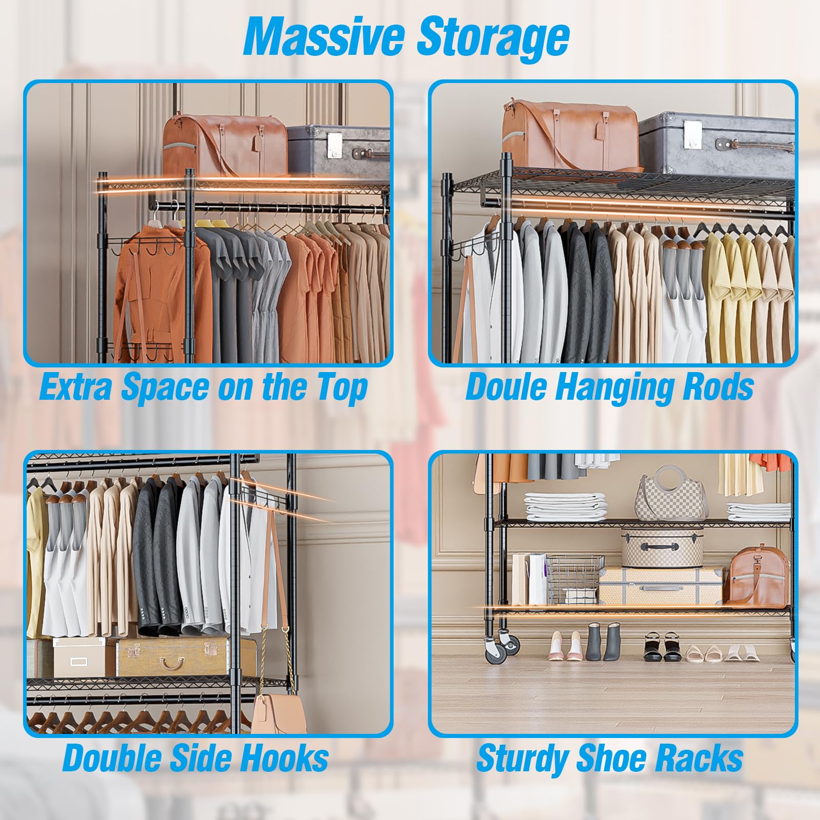 3 Tier Heavy Duty Garment Rack with Wheels