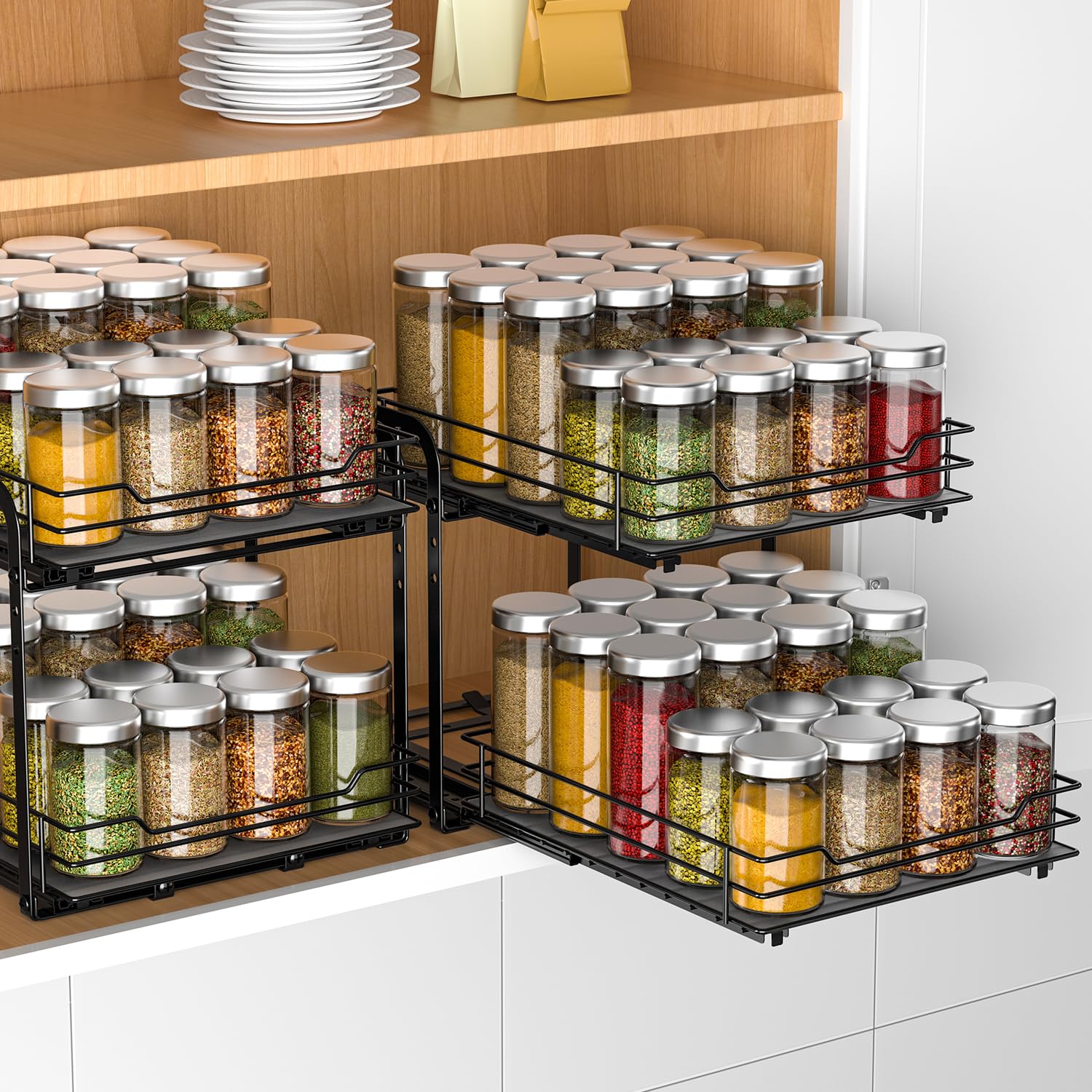 2 Tier Pull Out Spice Rack Organizer for Cabinet