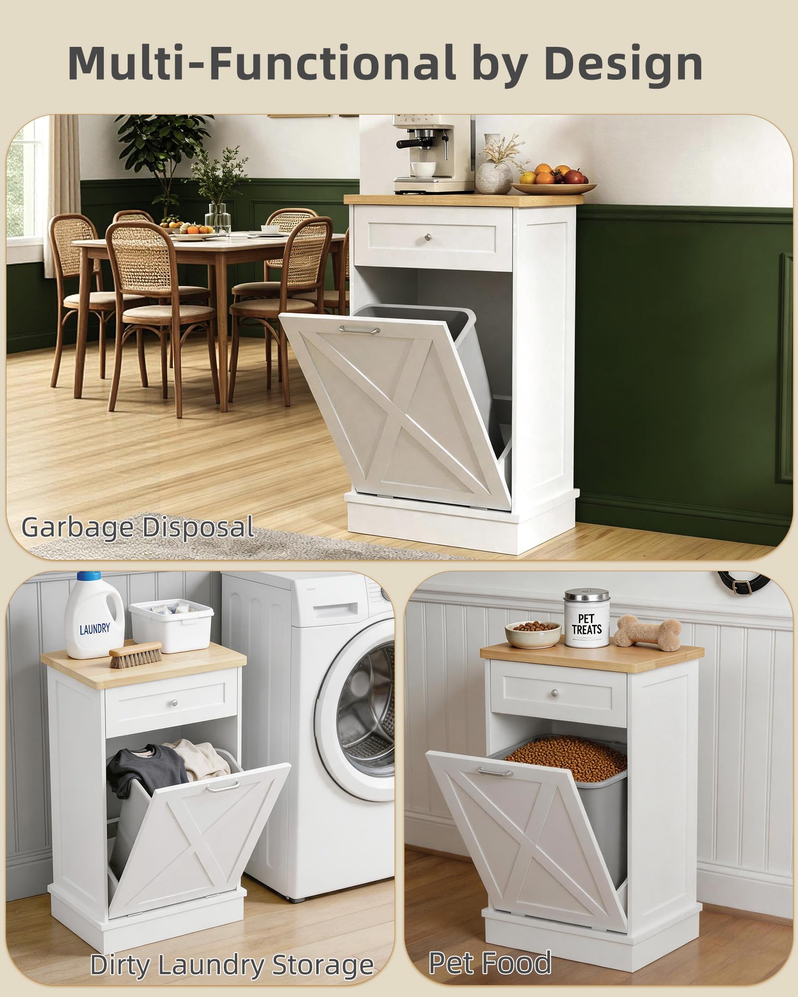 10 Gallon Tilt Out Trash Cabinet with Hideaway Drawer