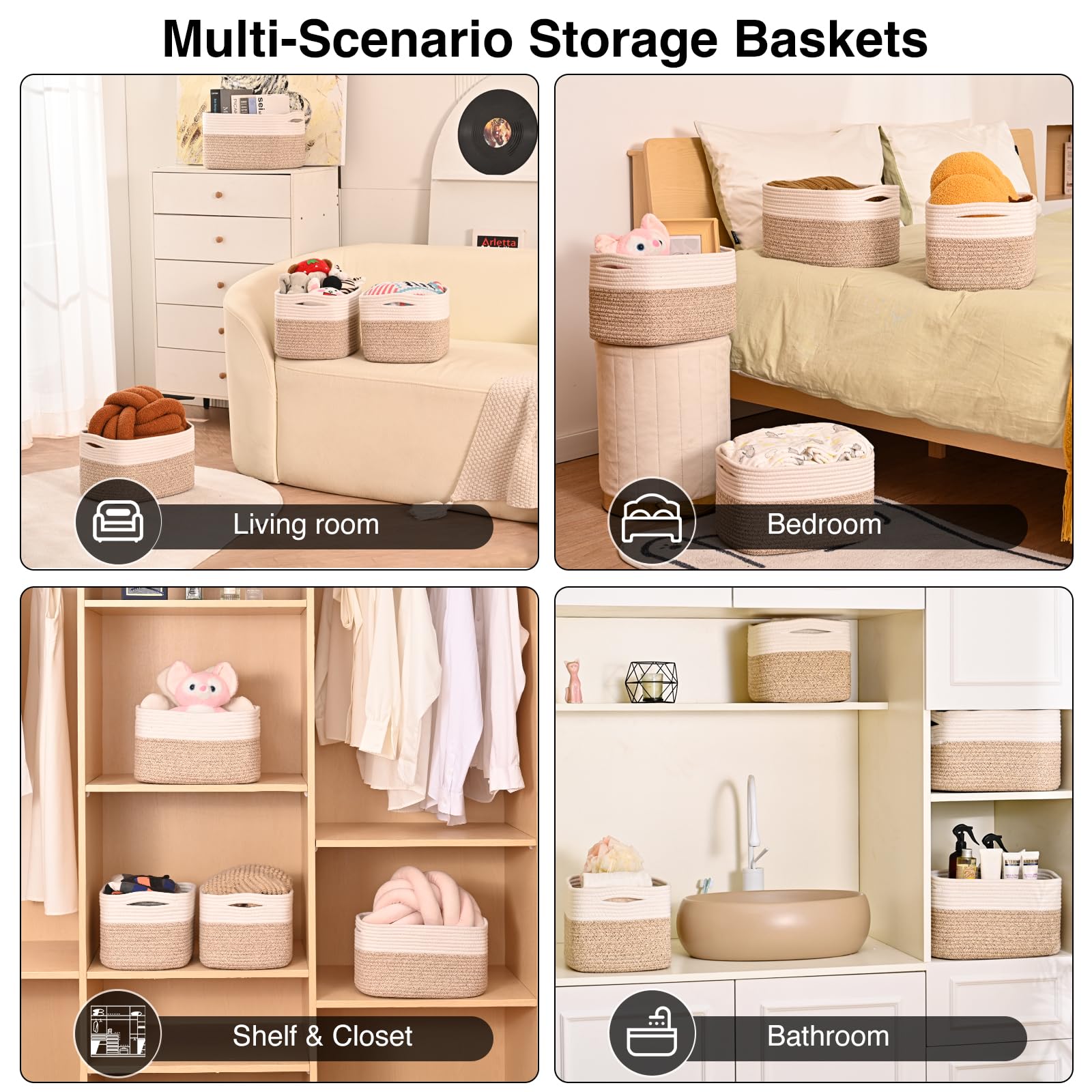 Storage Baskets for Shelves (4 Count)