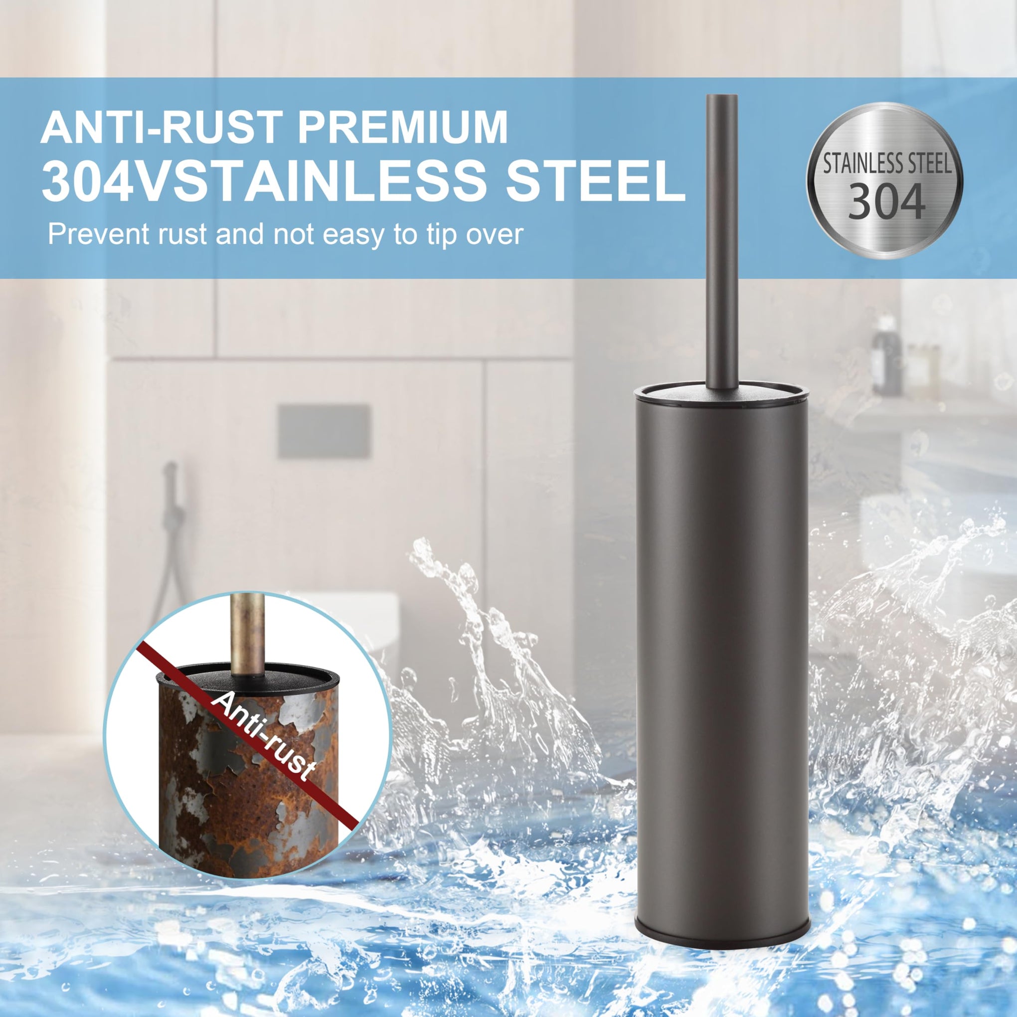 Gunmetal Grey Toilet Brush and Holder