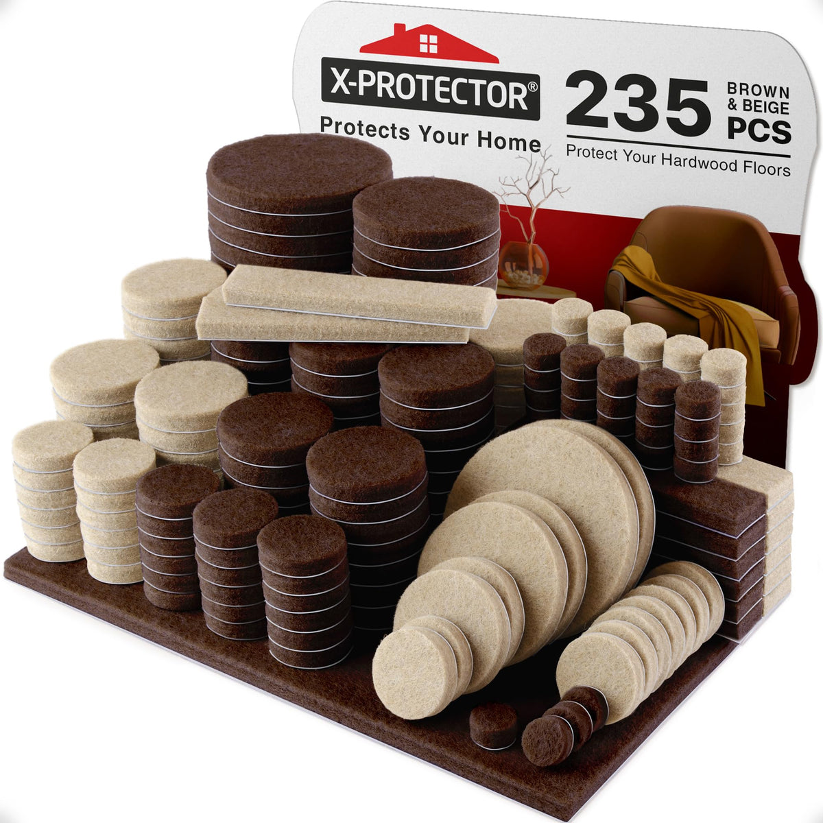235 pcs Felt Furniture Pads Brown & Beige X (235 Count)