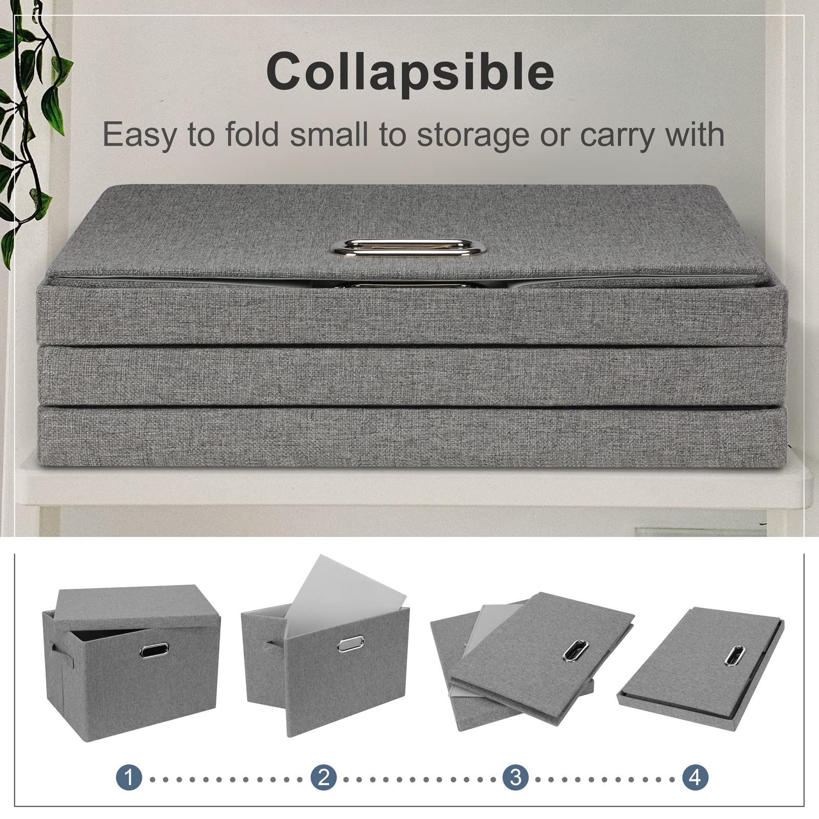 Large 17" 36 Quart Collapsible Stackable Storage Bins with Lids (5 Count)