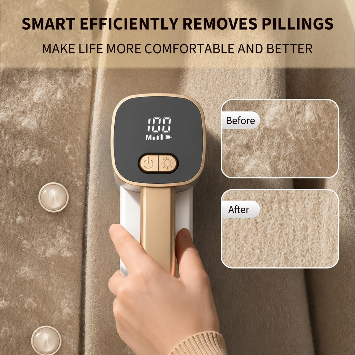Fabric Shaver Rechargeable Lint Remover with 3 Extra Blades & Light