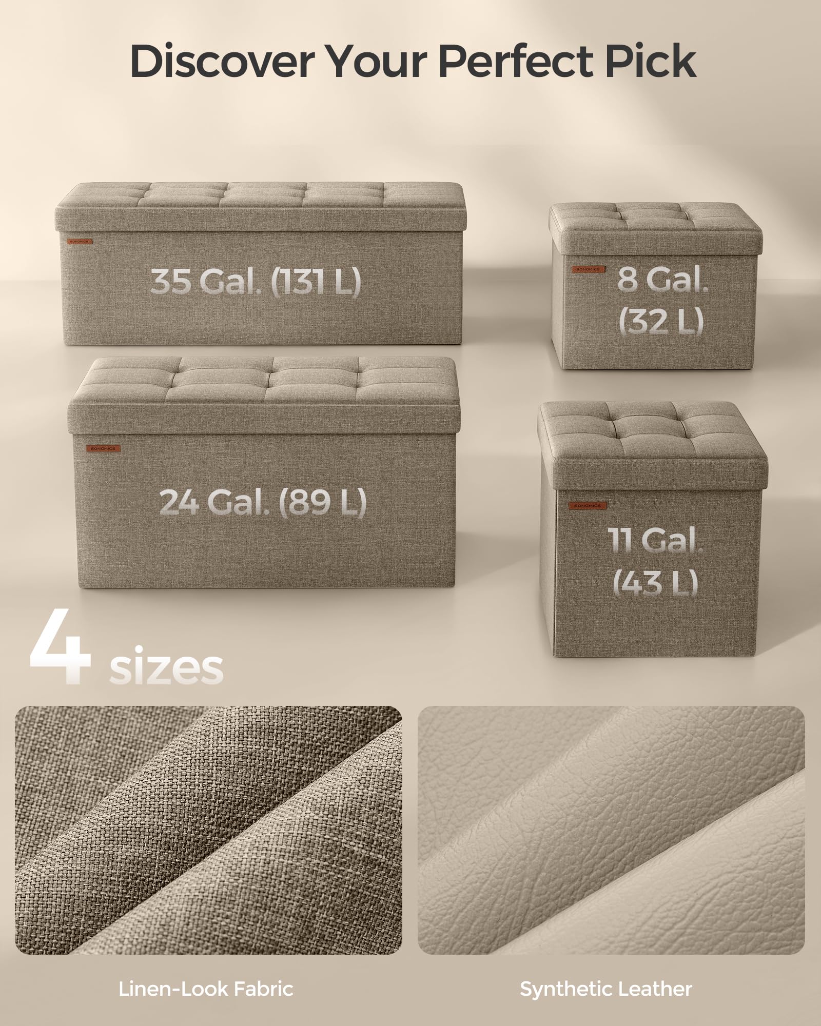 43.3 Inches Folding Storage Ottoman Bench