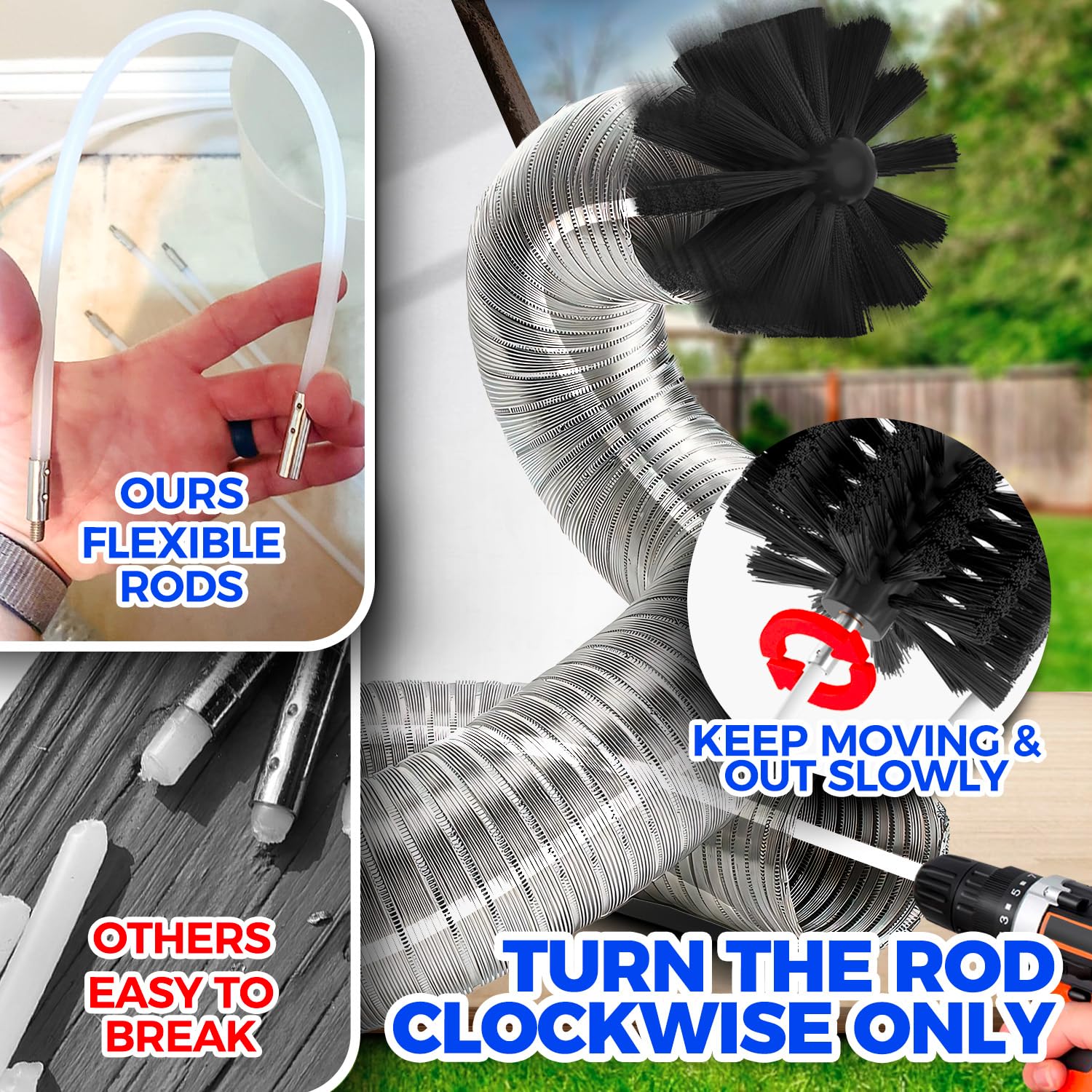 35FT Dryer Vent Cleaner Kit 58Pcs
