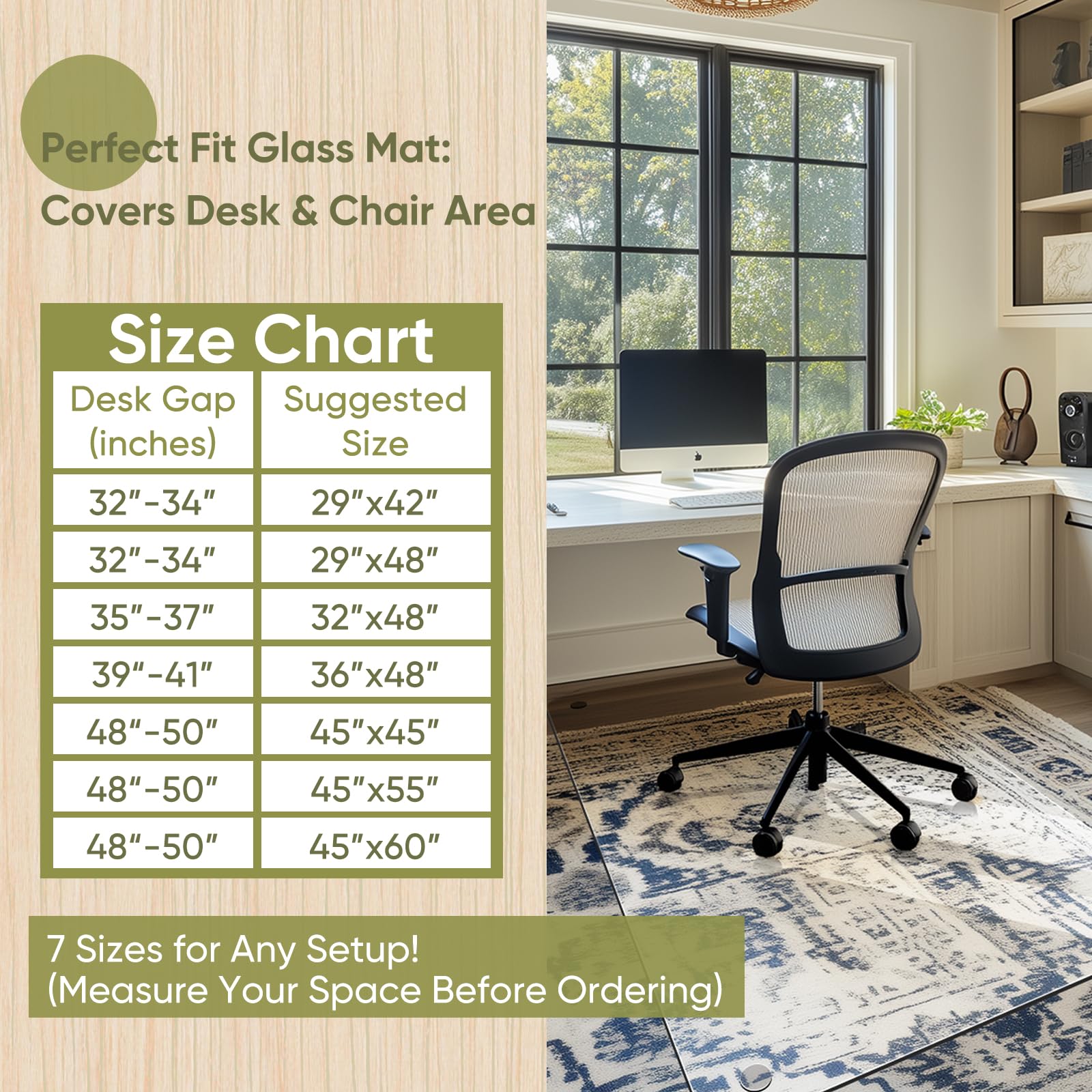 29"x42" Tempered Glass Chair Mat for Carpet & Hardwood Floors