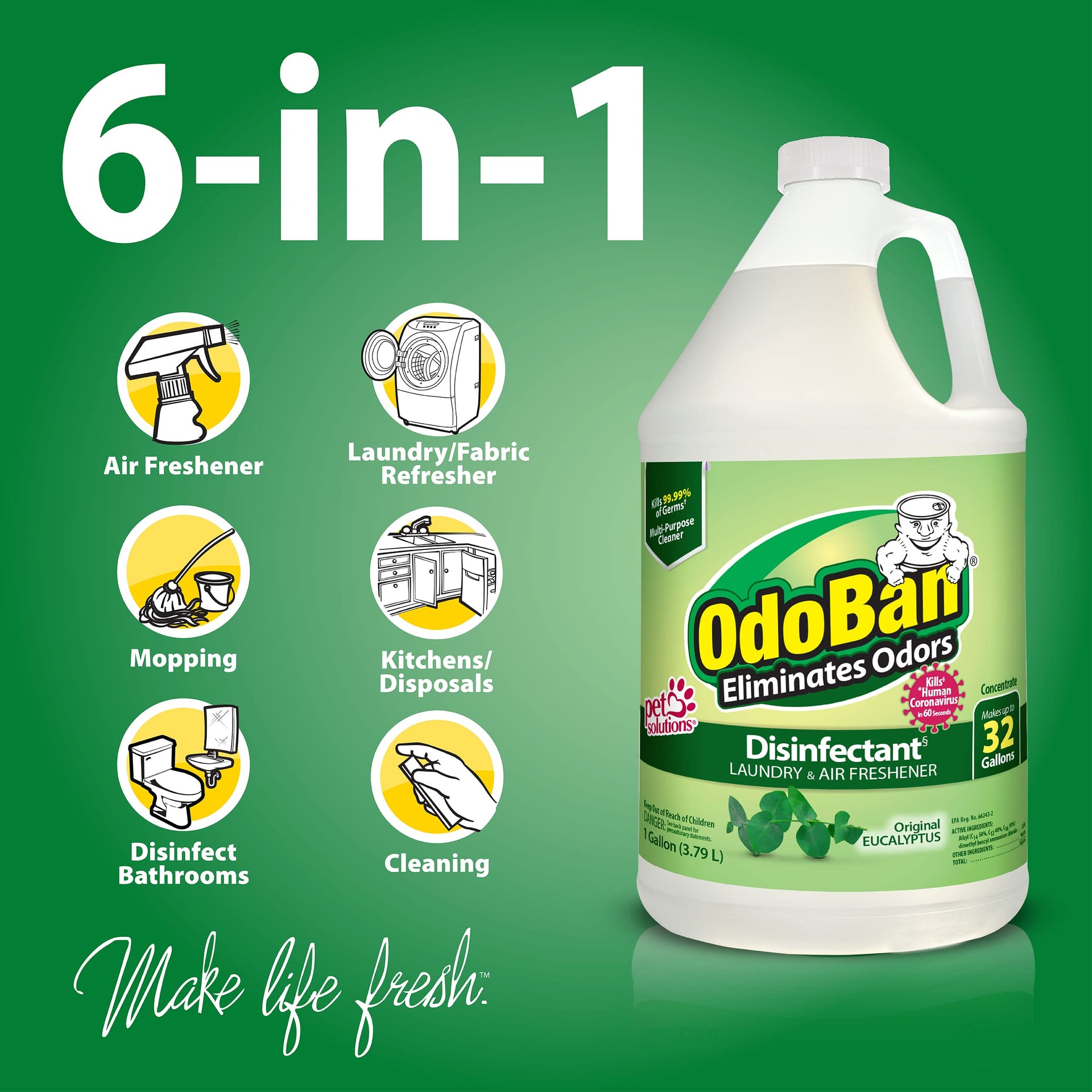 Ready-to-Use Disinfectant and Odor Eliminator, Set of 3, 4 Ounce Travel Spray, 32 Ounce Spray, 1 Gallon Concentrate, Original Eucalyptus Scent (164 Fl Oz)