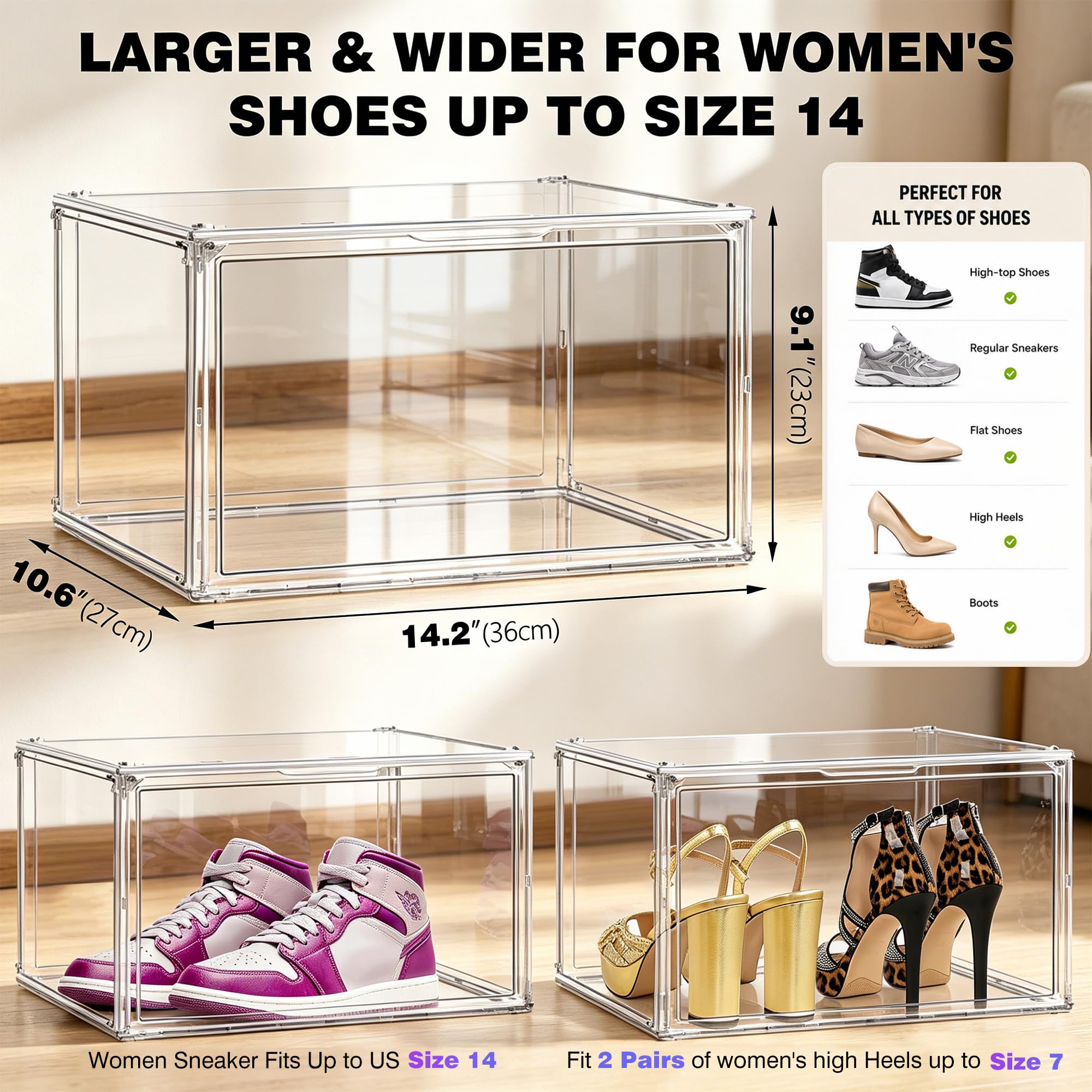 10 Pack Clear Acrylic Shoe Sneaker Boxes Fits Size 13 (10 Count)