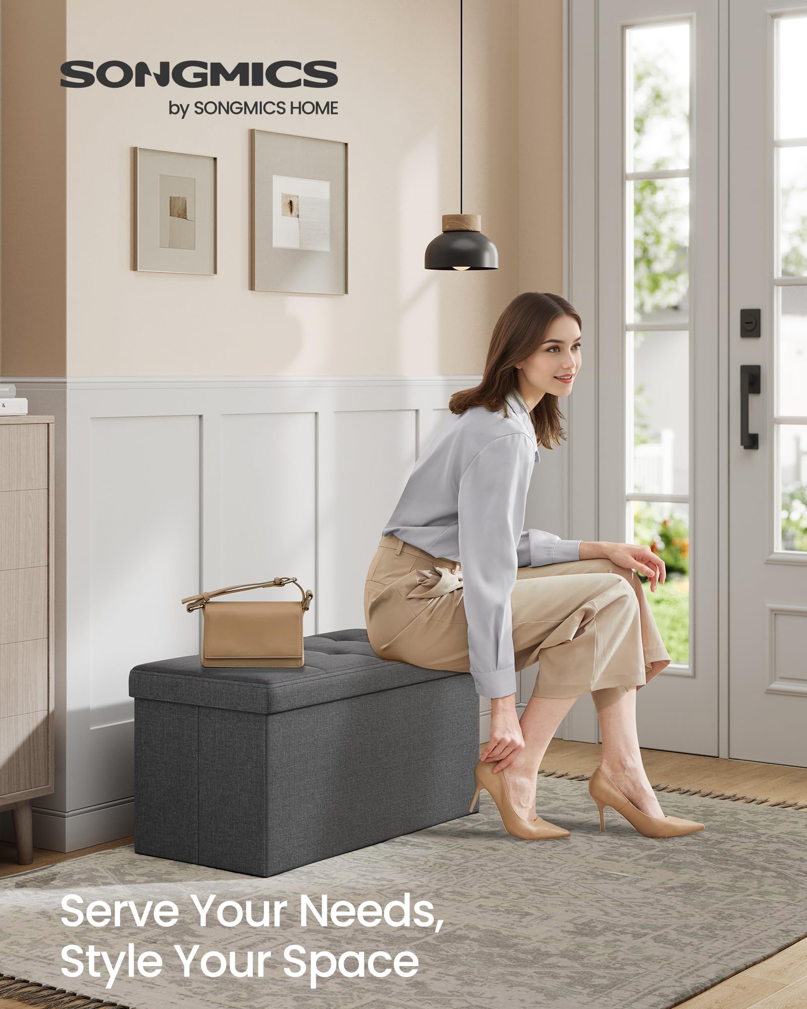 30 Inches Folding Storage Ottoman Bench