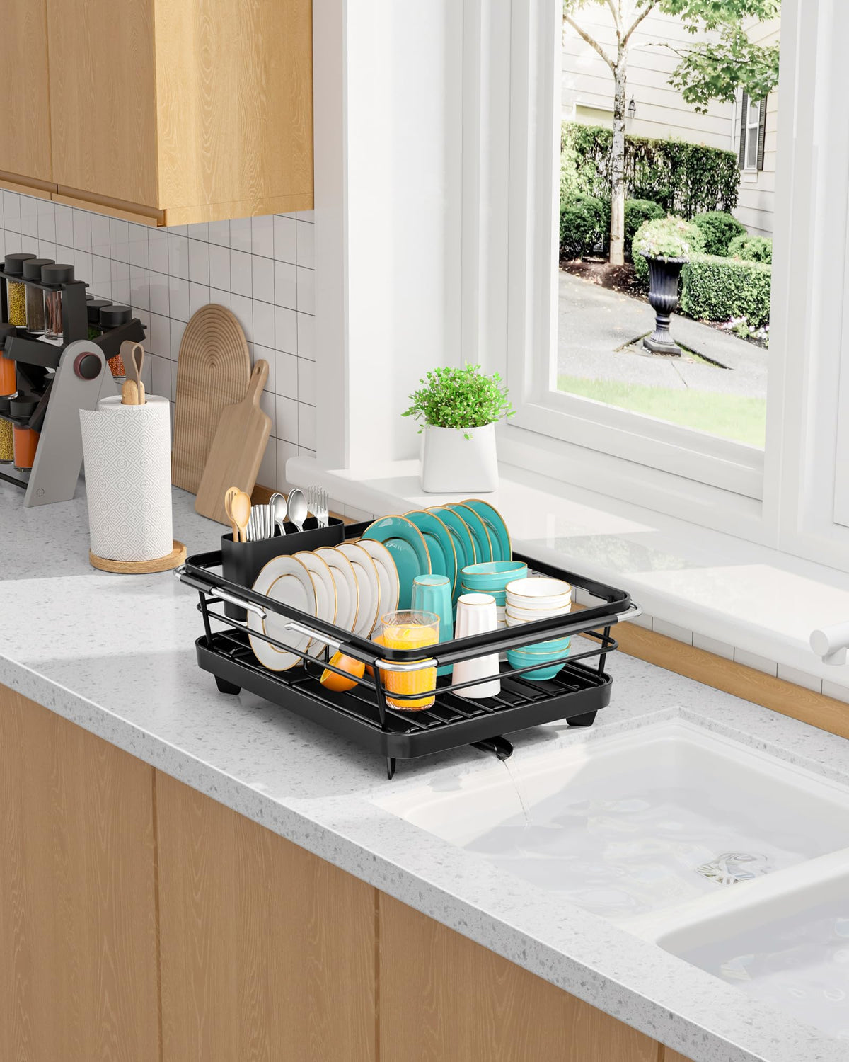 Extendable Dish Drying Rack Over Sink with Dish Drainer
