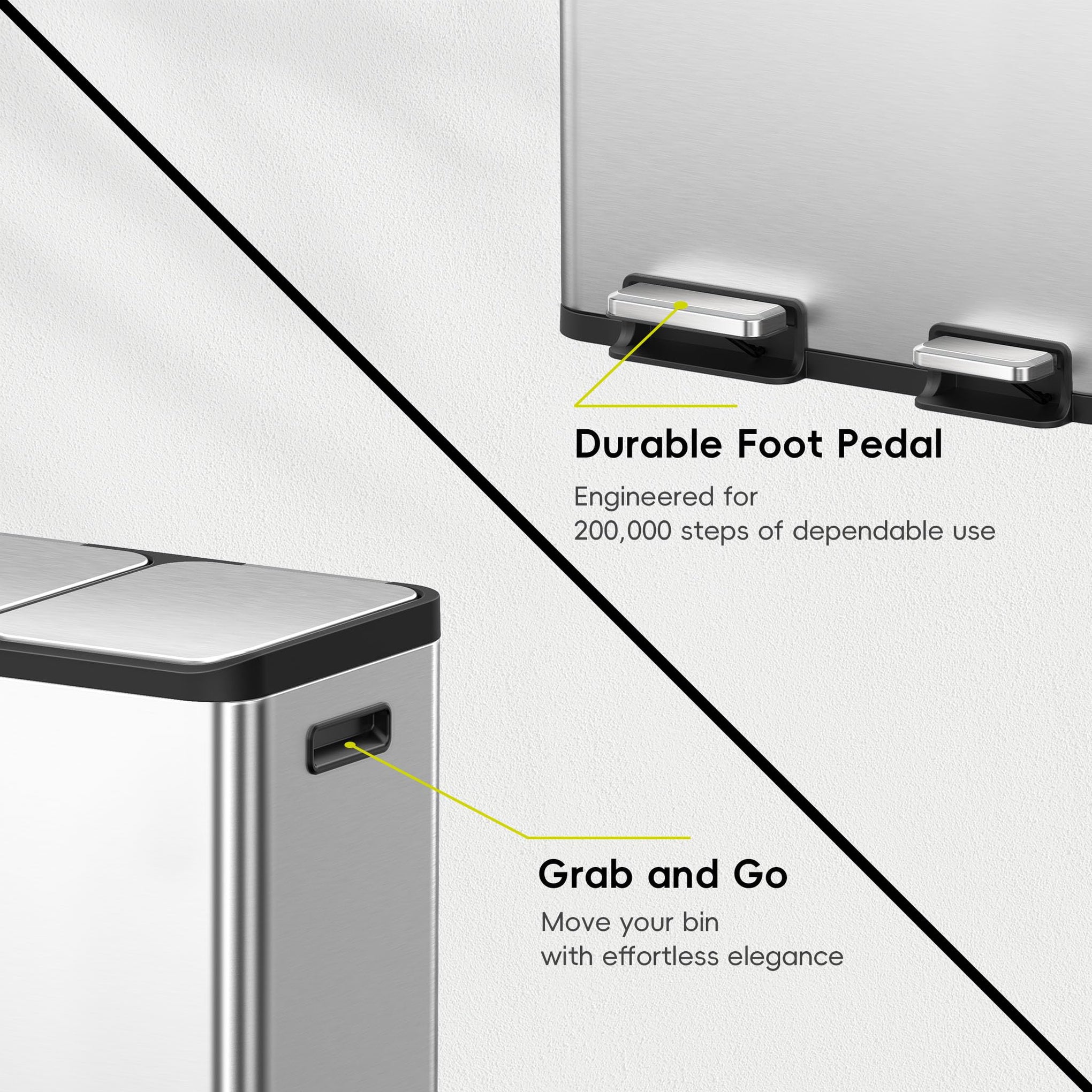 EcoCasa Stainless Steel Dual Step Trash Can for Recycling