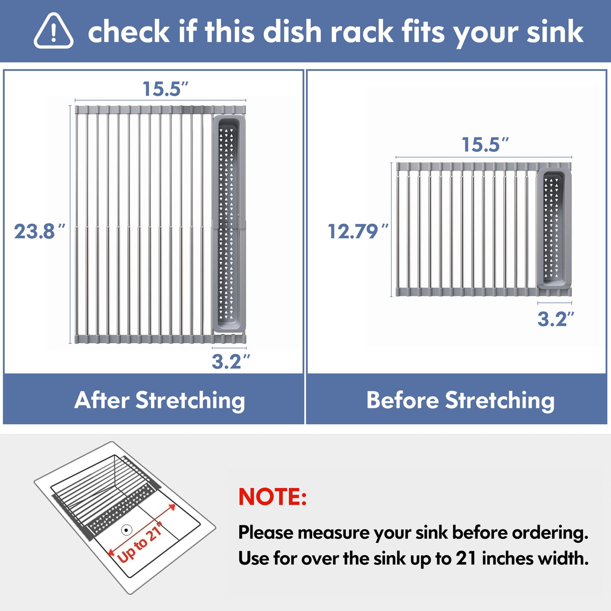 Roll Up Dish Drying Rack for Kitchen Sink with Utensil Holder