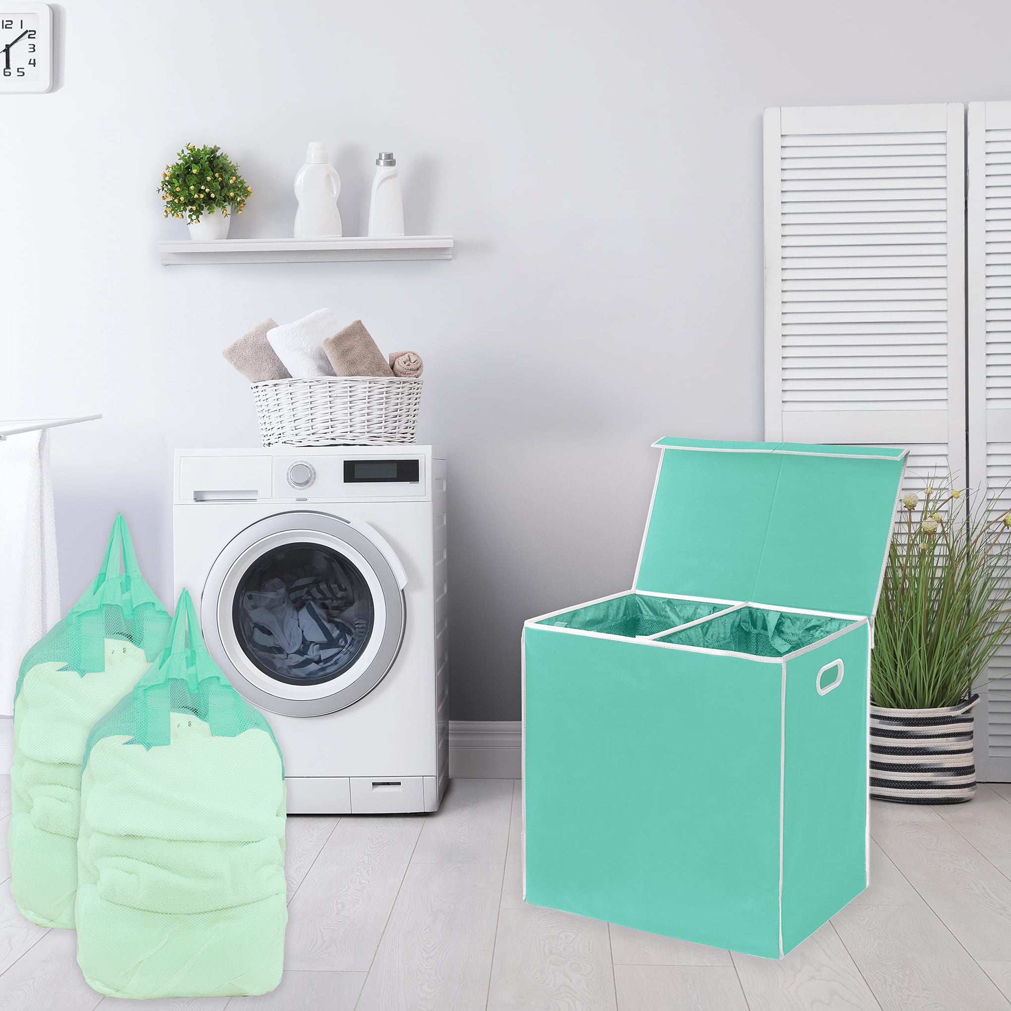 Double Laundry Hamper with Lid & Removable Bags