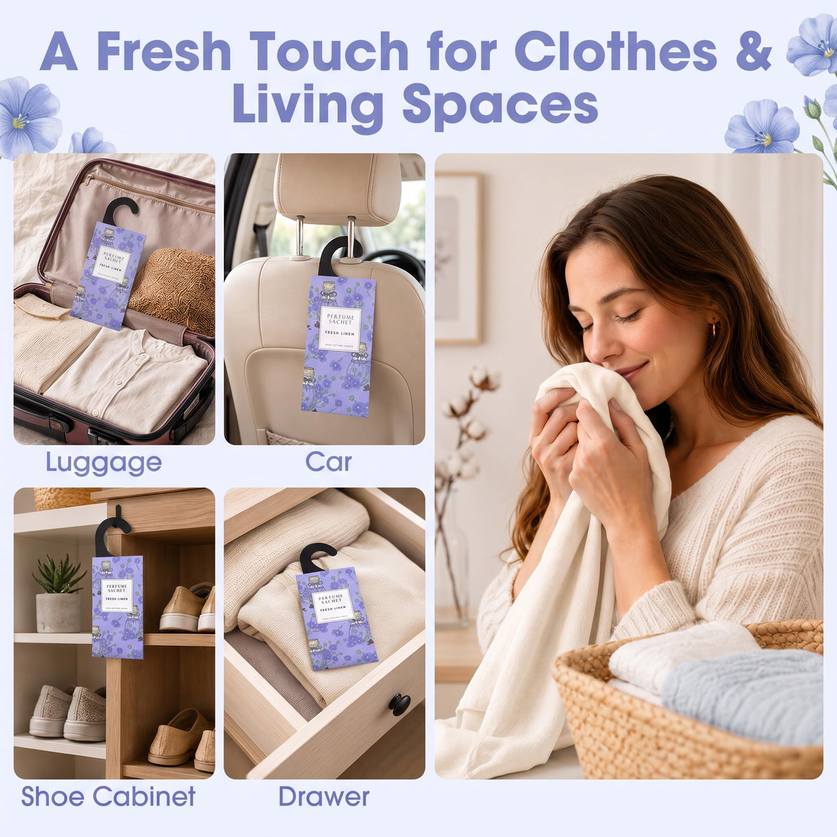 Large 12 Packs Fresh Linen Hanging Scented Sachets Long (12 Count)