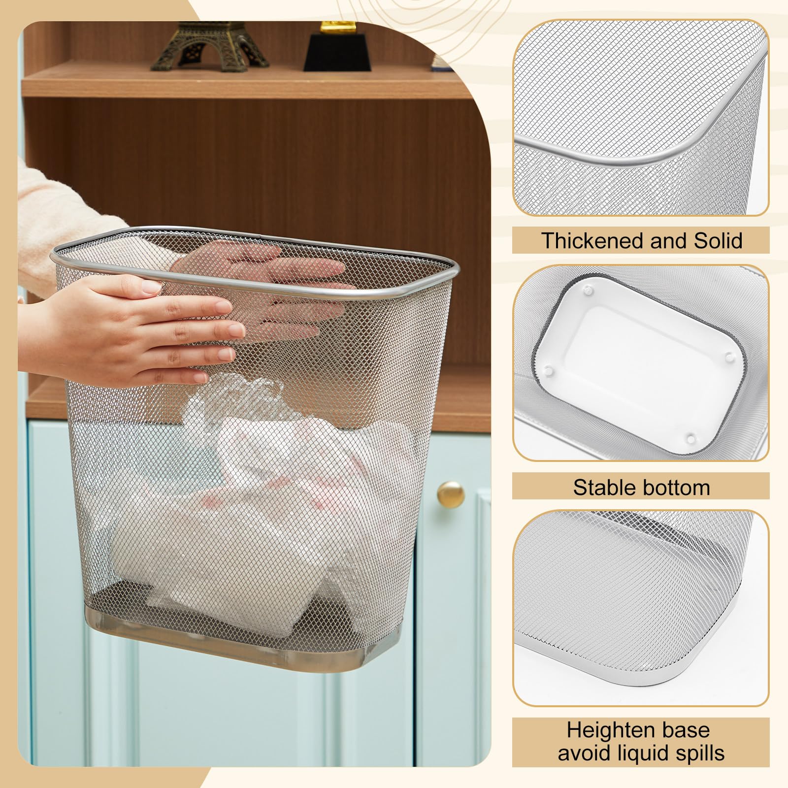 6 Pcs Silver Mesh Trash Cans Bulk (6 Count)