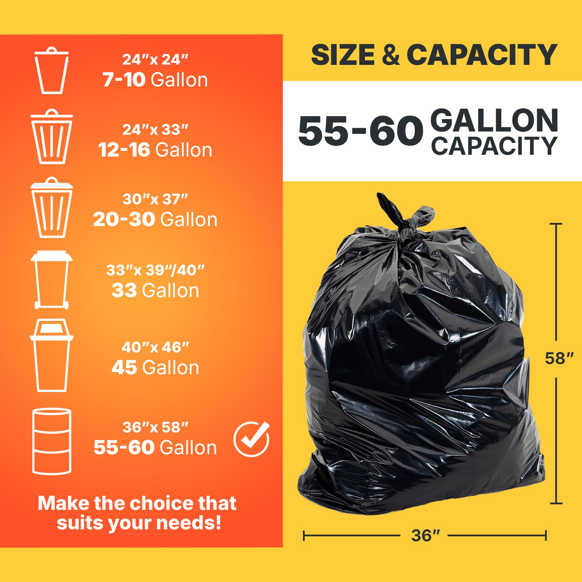 55 60 Gallon Trash Bags (100 Count)