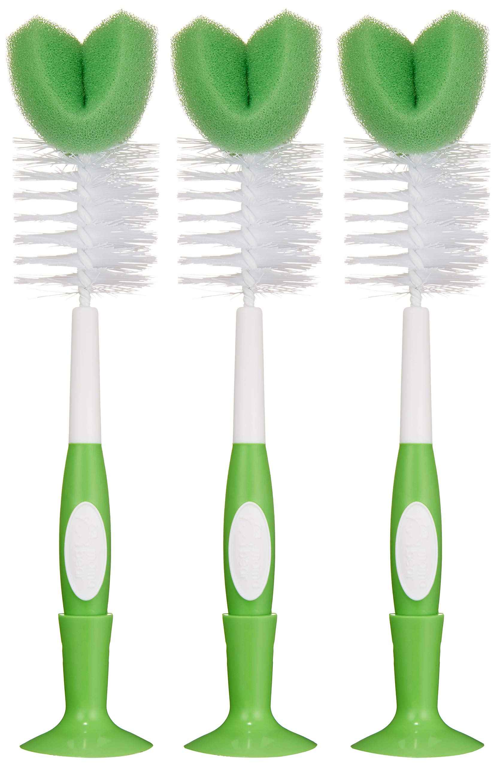 Amazon Brand Mama Bear Baby Bottle Brush with Nipple Cleaner and Suction Cup Stand (3 Count)