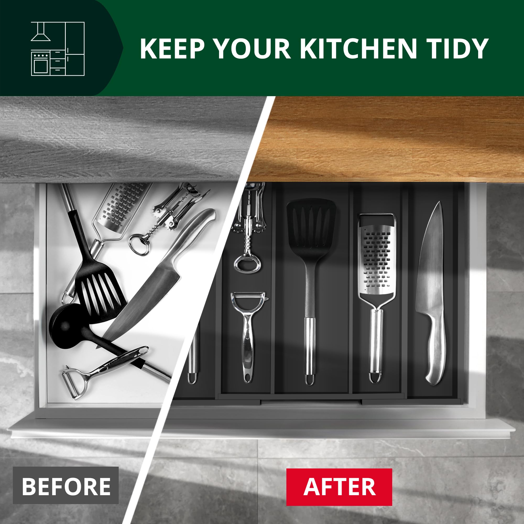 Luxury Bamboo Kitchen Drawer Organizer