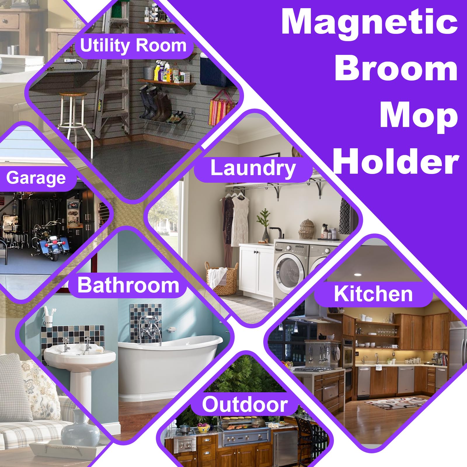 Heavy Duty Magnetic Mop Broom Holder with Swivel Hooks