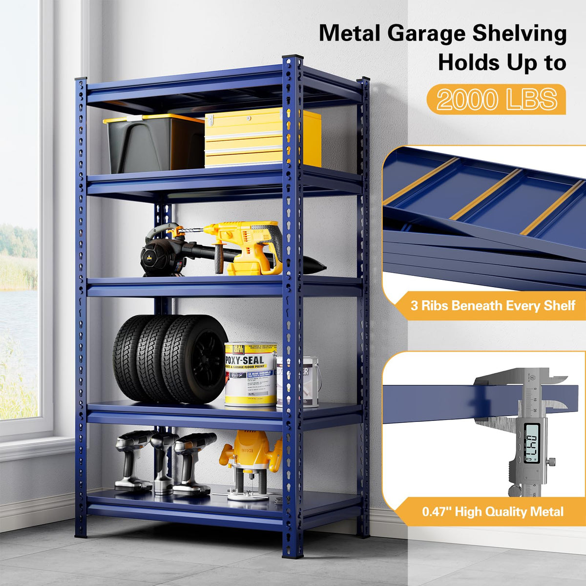 Garage Shelving 2000 LBS Storage Shelves Heavy Duty Metal Shelving Unit Shelf for Pantry Closet