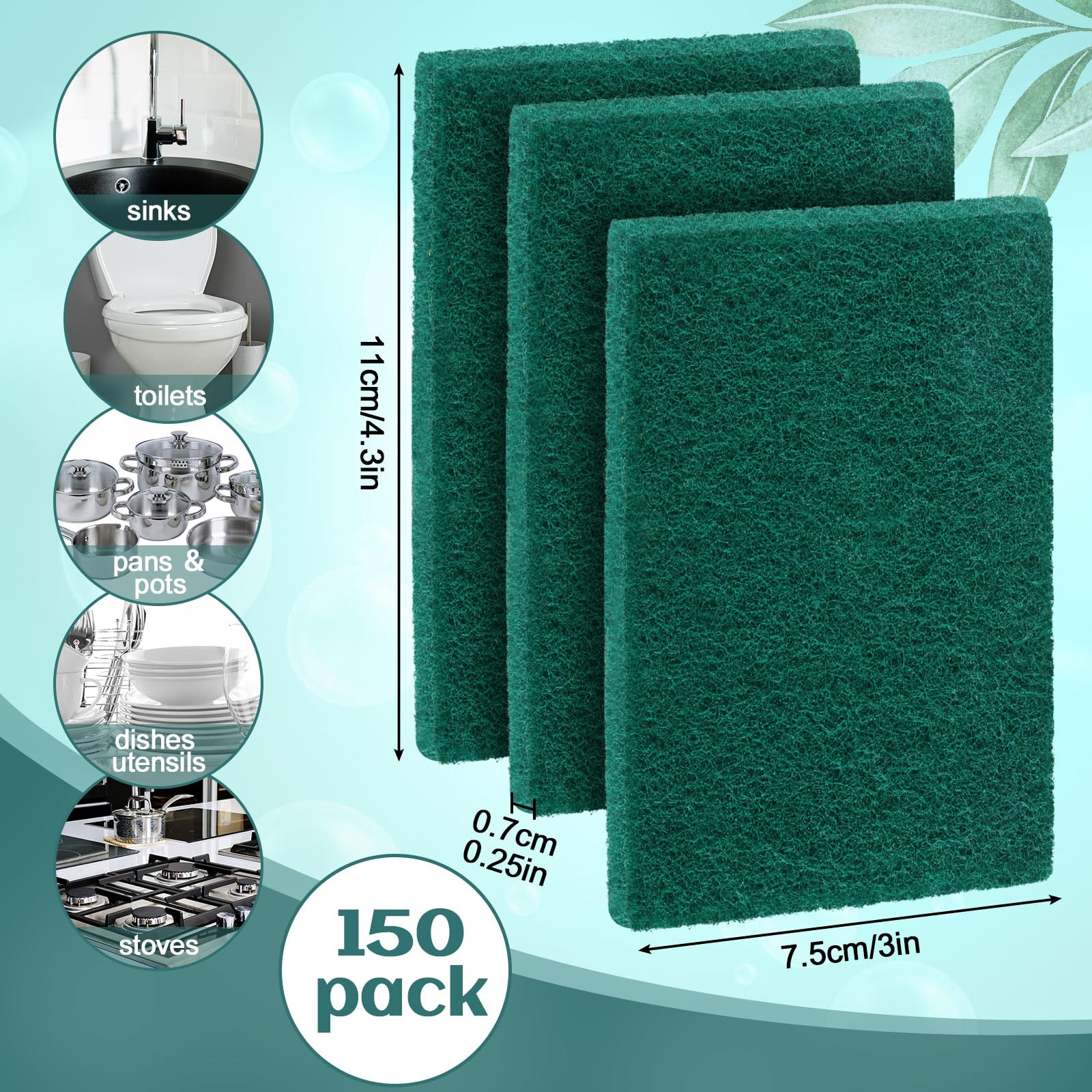 150 Pcs Non Scratch Scouring Pads for Kitchen Dish
