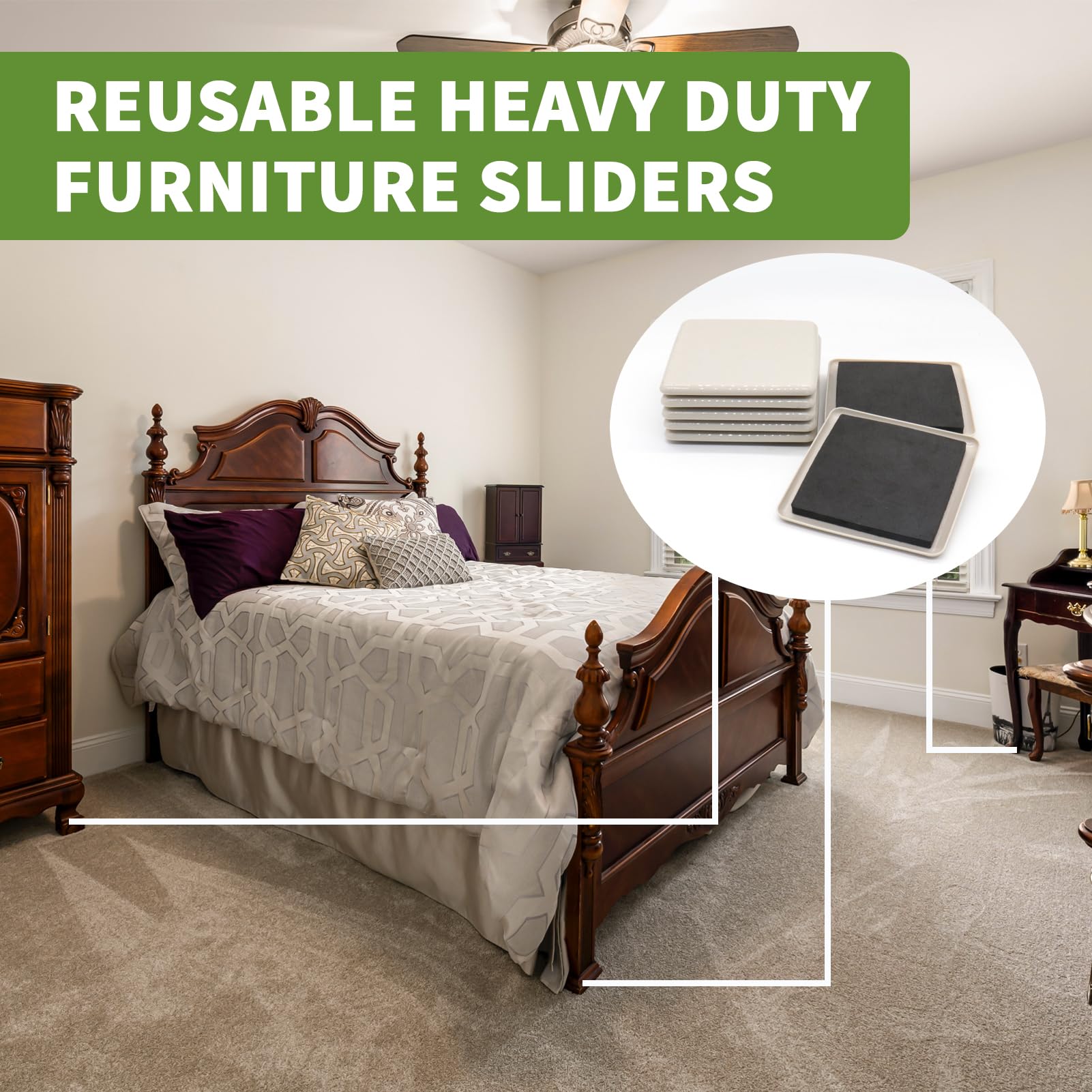 Furniture Sliders for Carpet 8 PCS (8 Count)