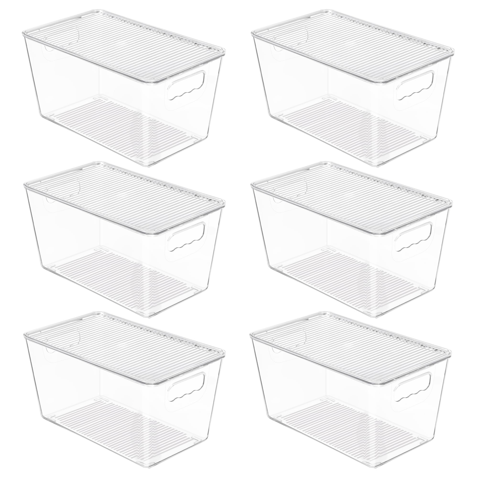 6 Pack Clear Stackable Storage Bins with Lids and Handles (6 Count)