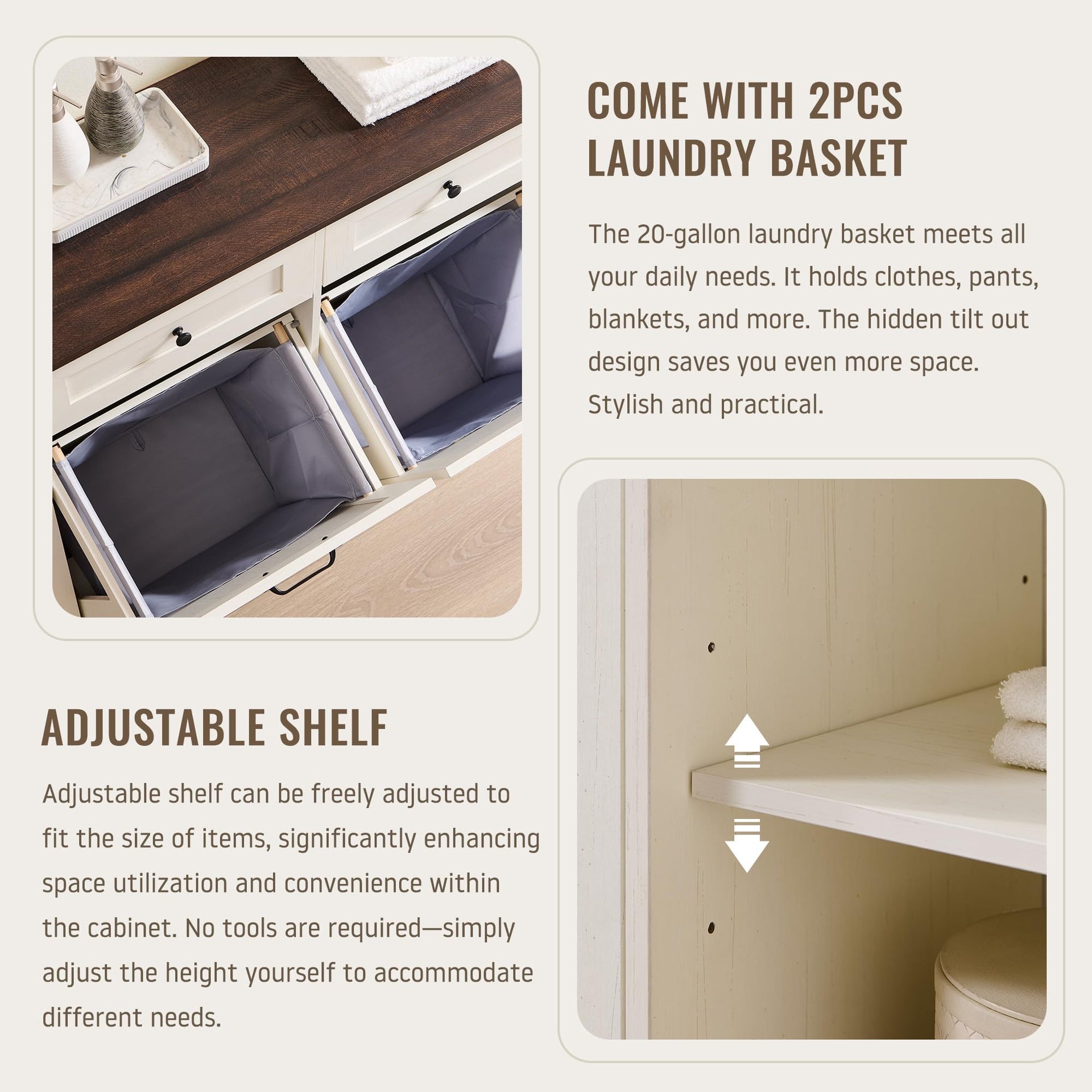 Triple Tilt Out Laundry Hamper Cabinet