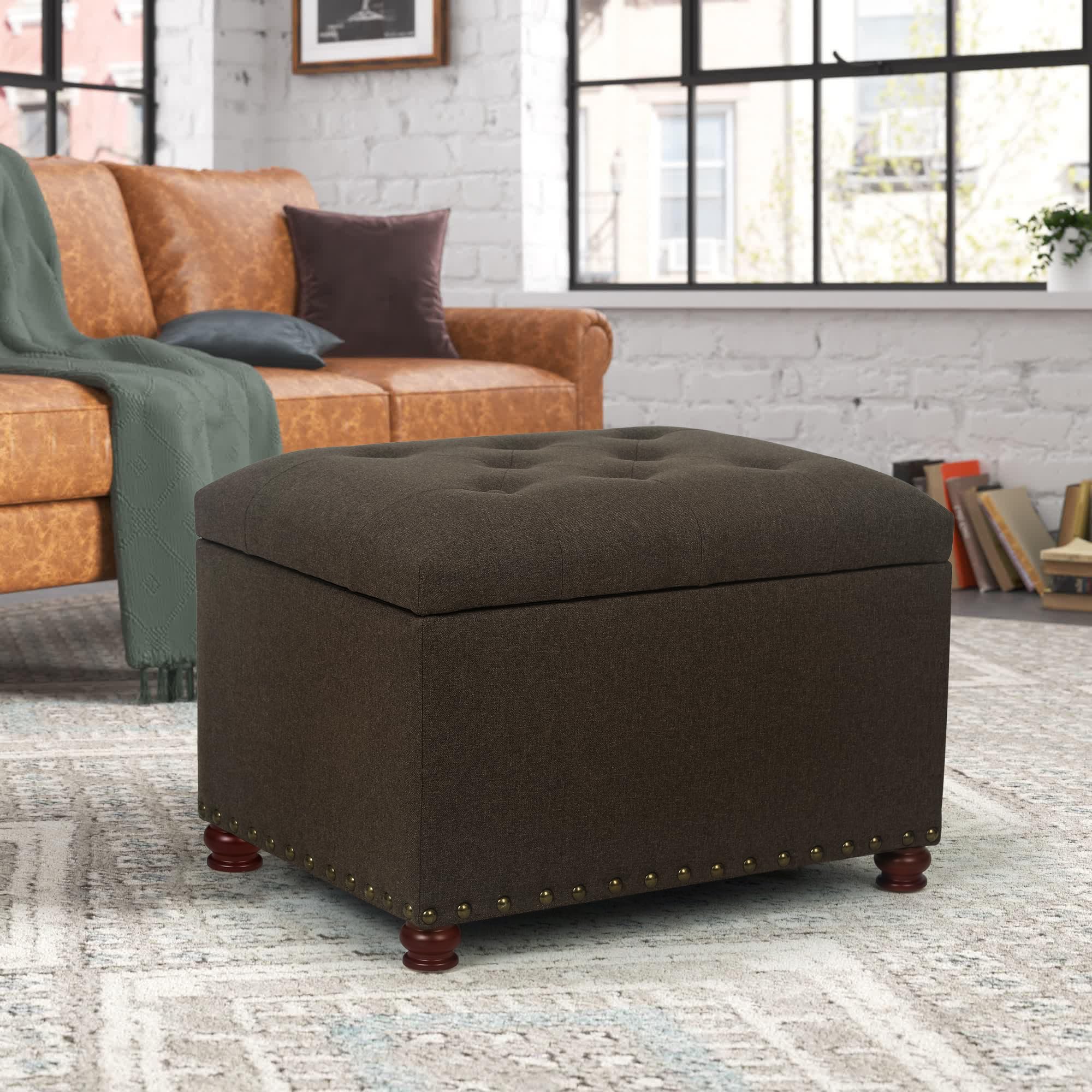 Storage Ottoman Linen Button Tufted Bench with Rivet